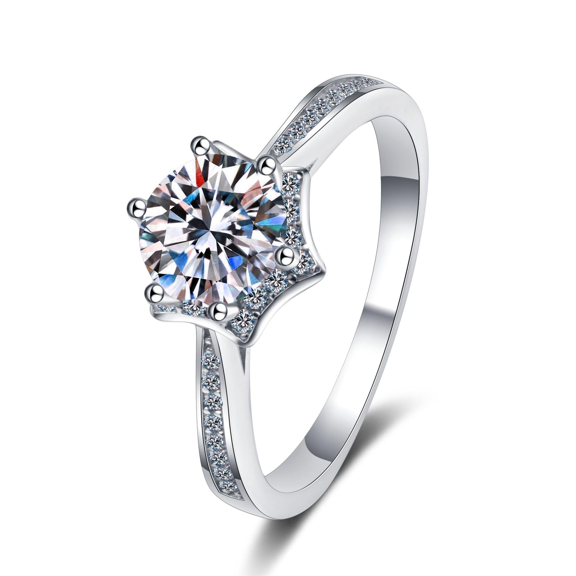 1ct Round Cut D Color VVS1 Moissanite Engagement & Wedding Rings for Women - Sterling Silver, Certified, Elegant & Durable Jewelry for Proposals, Anniversaries & Special Occasions