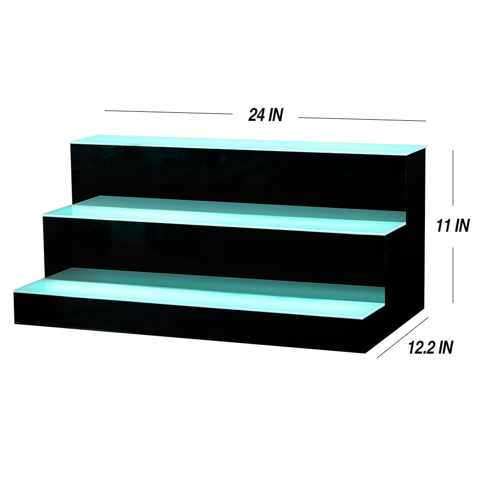 3-Tier 24 Inch LED Detachable Lighted Liquor Bottle Display Shelf - Adjustable Bar Shelf with Remote Control & USB Power Bank - Perfect for Commercial Bars, Restaurants, and Home Entertainment Areas