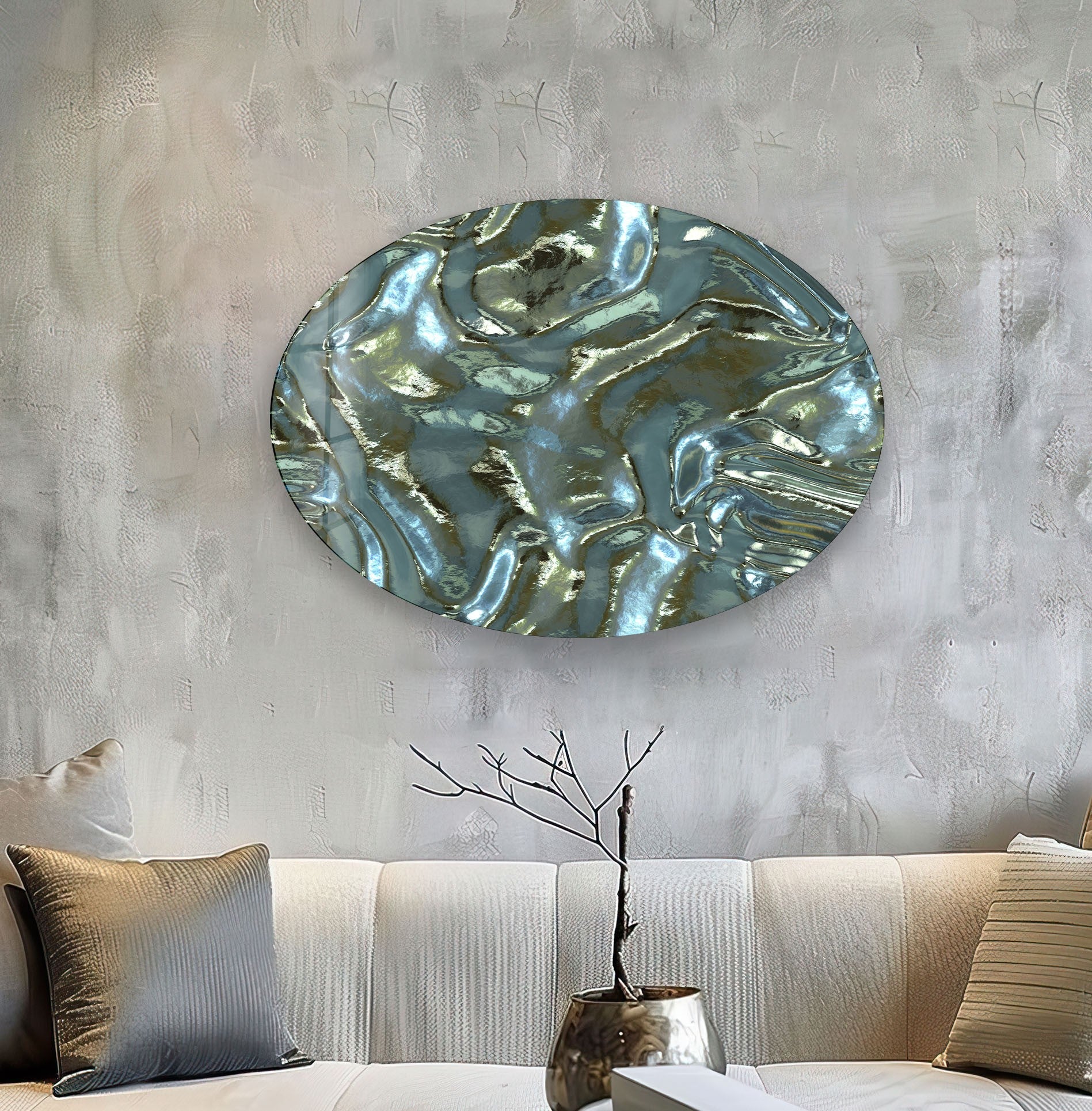 Asymmetric Oval Shiny Glass Wall Art - Modern Abstract Home Decor for Living Room, Bedroom & Office - Perfect for Wall Decor, Housewarming Gifts & Interior Design