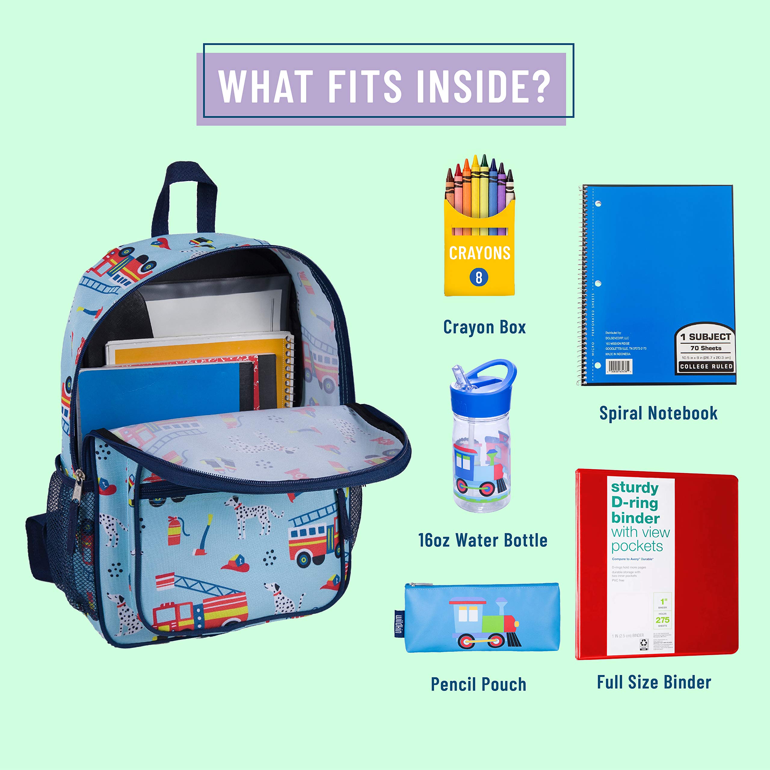 Wildkin Day2Day Kids Backpack for School & Travel - Durable Children's Backpack with Side Mesh Pocket & Firefighter Design - Perfect for Elementary Students, Daycare, Camping & Outdoor Adventures