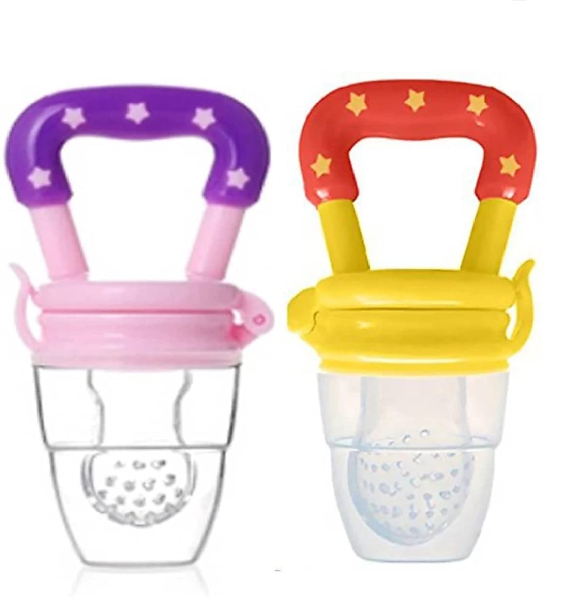 BPA Free Silicone Baby Food & Fruit Feeder Nibbler - Safe Teething Pacifier for Infants & Toddlers (Pink & Yellow Combo Pack) - Perfect for Purees, Fresh Fruits & Soothing Gums at Home or On-the-Go