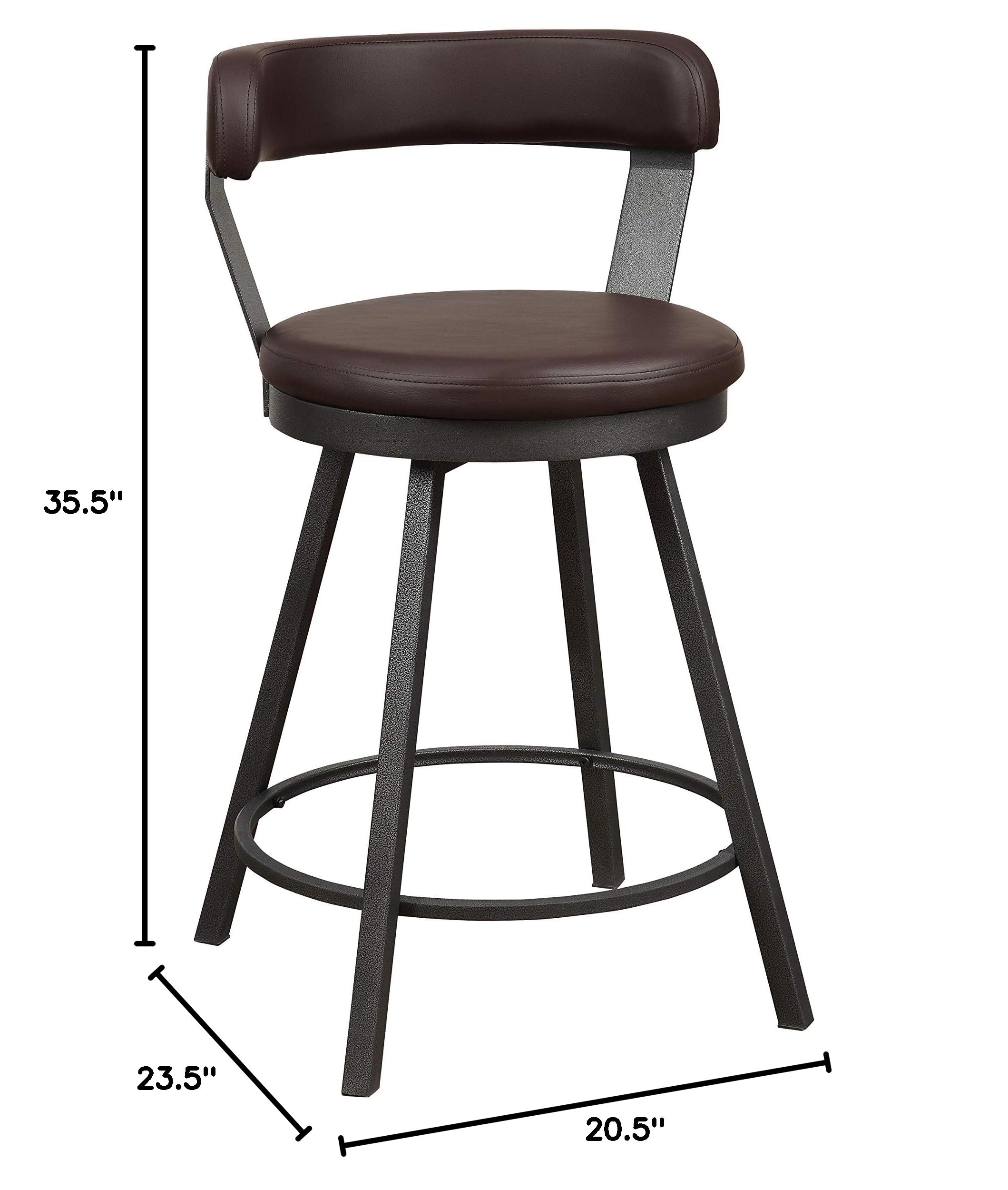 Lexicon Ruthie Swivel Counter Stool Set of 2 - 25.5 Inch Bar Height Stools with 360 Degree Rotation - Brown Upholstered Kitchen Island Stools for Breakfast Nook, Bar Counter & Home Decor