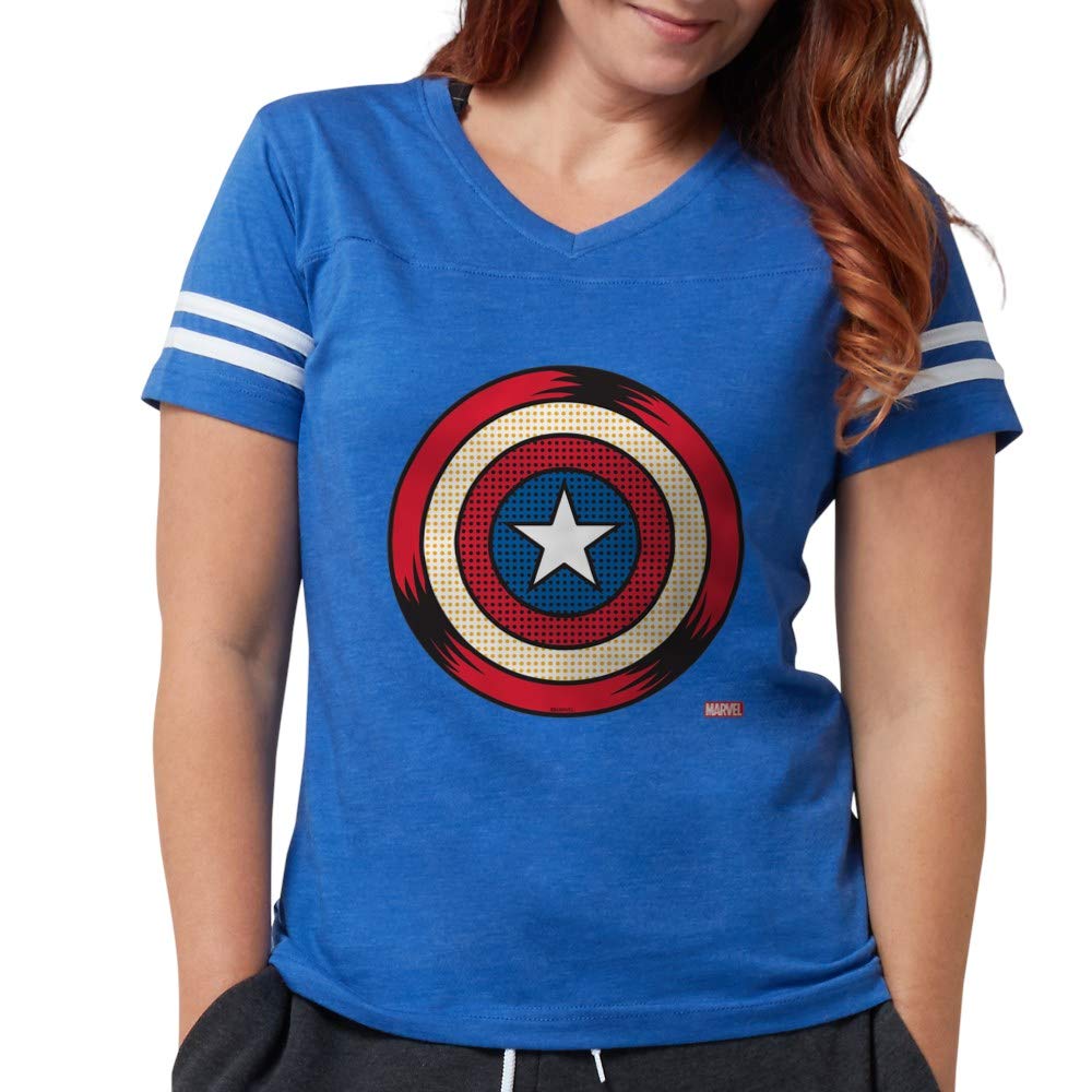Captain America Comic Shield Women's Football Shirt - Marvel Avengers Superhero Jersey for Women - Perfect for Cosplay, Game Day & Comic Con Events