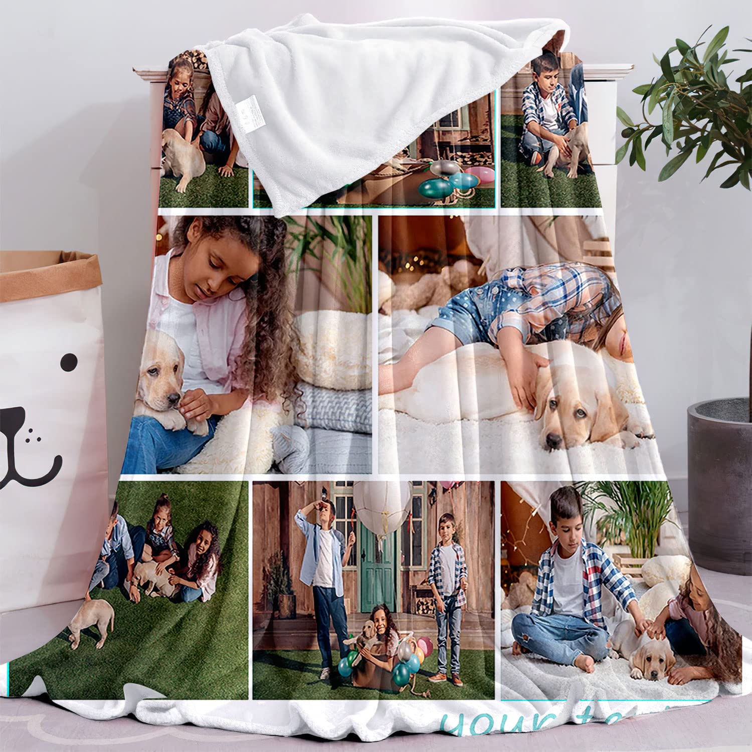 Personalized Photo Blanket - Custom Collage Throw Blanket with Text & Pictures - Perfect for Christmas, Halloween, New Year & Birthday Gifts - Cozy Home Decor, Couple Gift, Pet Memorial Blanket
