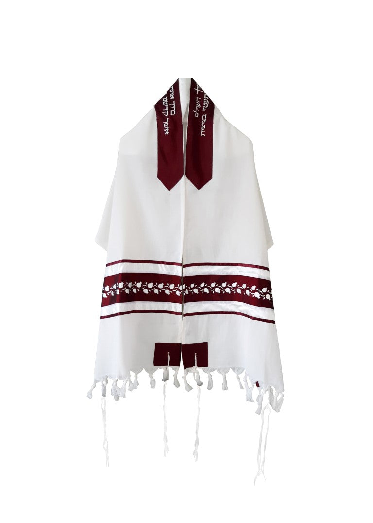 Premium Red Pomegranate Pattern Men's Prayer Shawl - Jewish Tallit for Bar Mitzvah, Synagogue & Religious Ceremonies