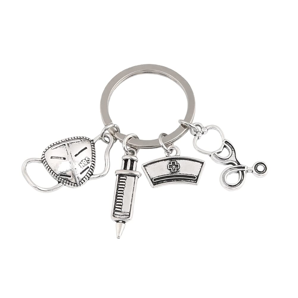 Amosfun Creative Syringe Stethoscope Keychain - Unique Nurse Gift Key Ring Accessory (Silver) | Perfect for Medical Professionals, Graduation Gifts & Healthcare Appreciation