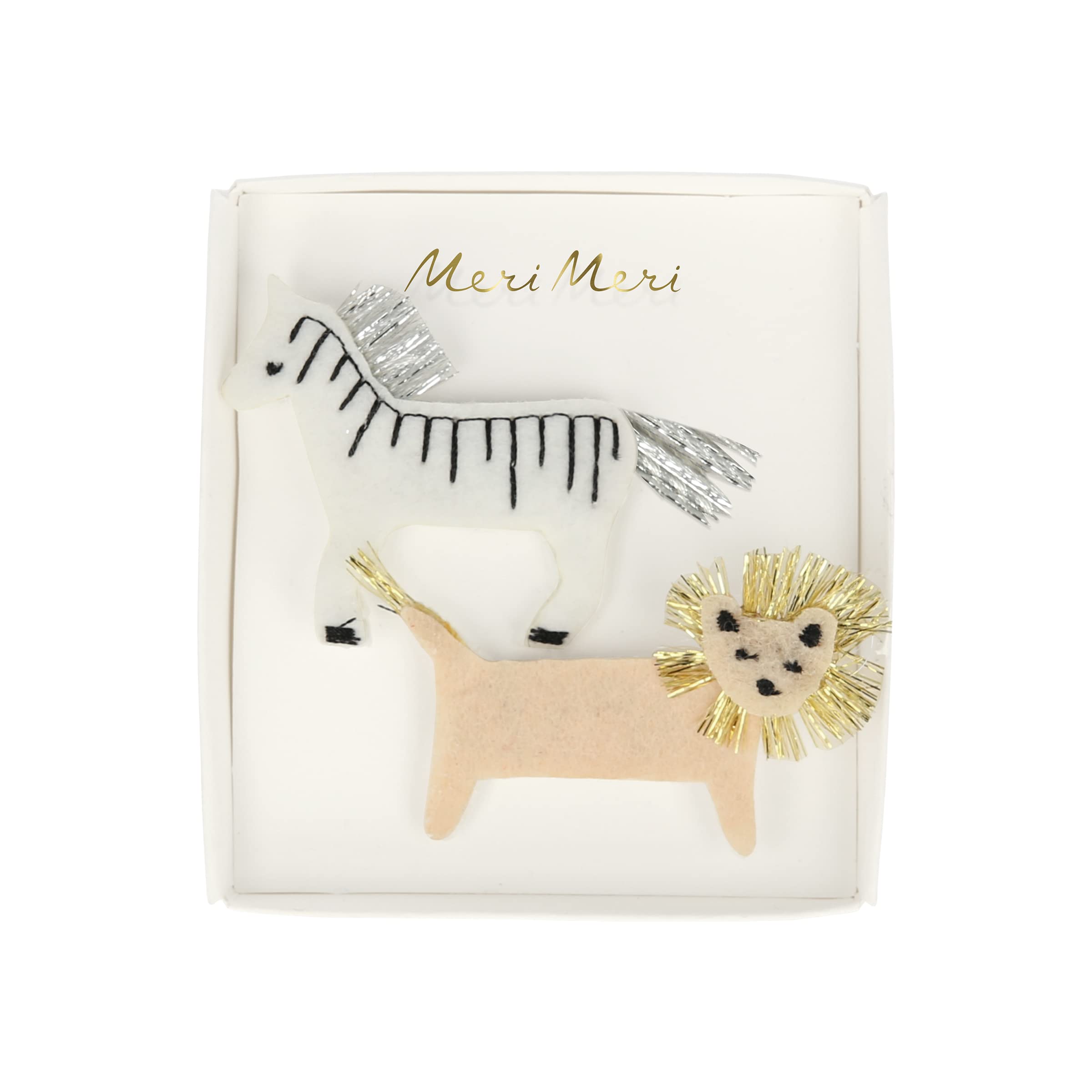 Meri Meri Zebra & Lion Felt Hair Clips for Kids - Cute Animal Hair Accessories for Girls, Birthday Party Favors, Baby Shower Gifts & Everyday Wear
