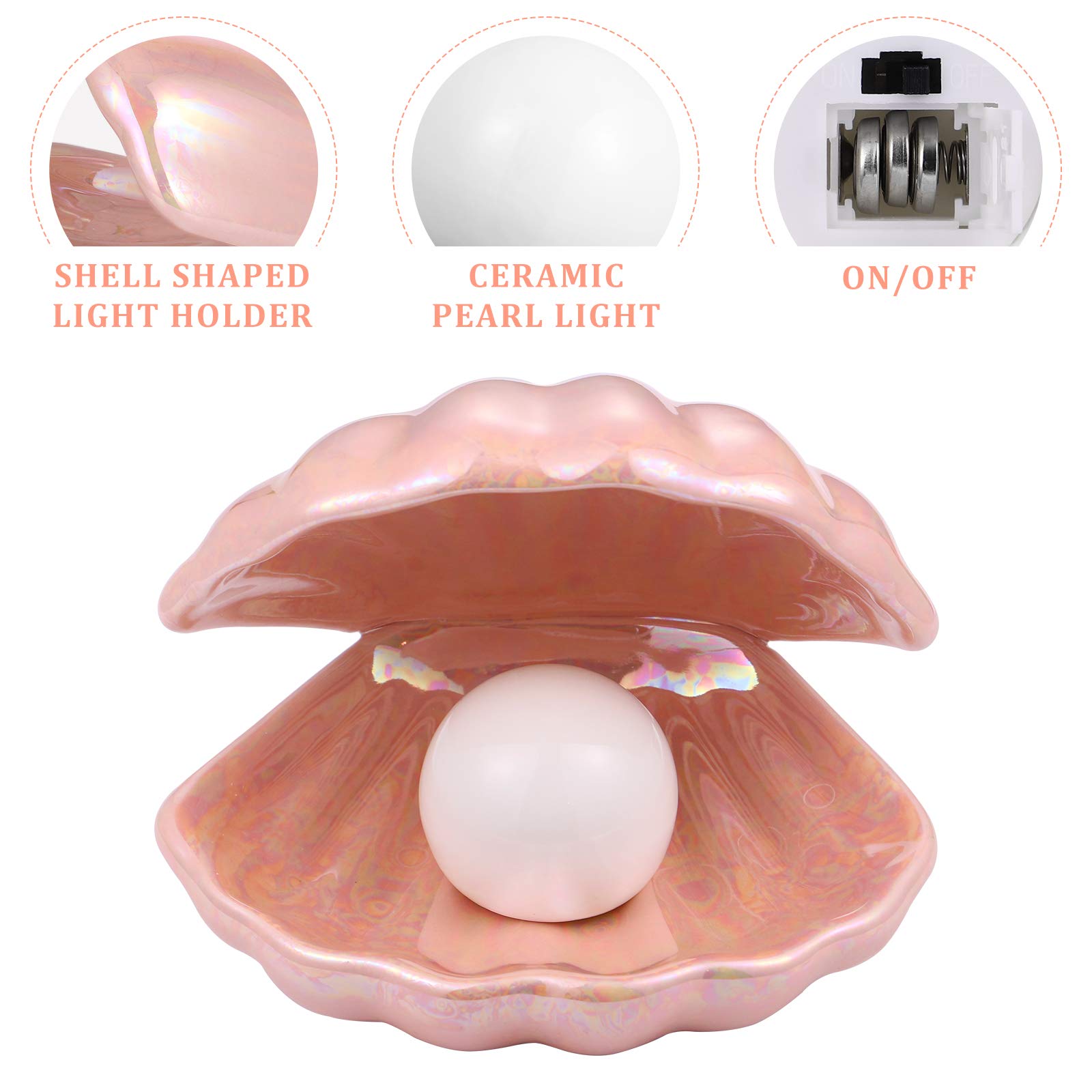 BESPORTBLE Shell Lamp with Pearl Design - Ceramic Night Light for Home, Bedroom, Desktop & Bedside Decor - Pink Decorative Lamp for Relaxation & Ambiance