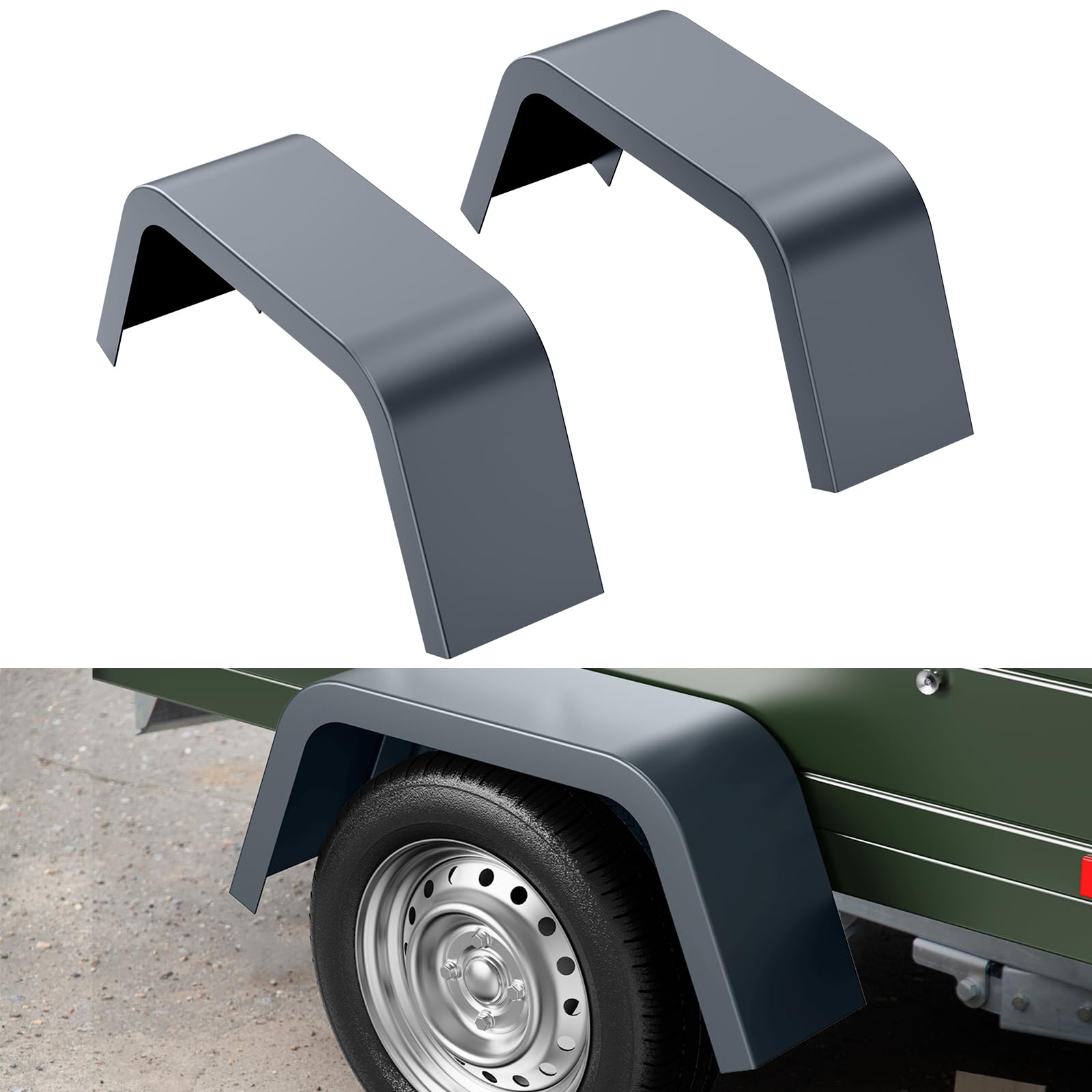 Heavy Duty 14 Gauge Steel Trailer Fenders - 2 Pack for Single Axle 14