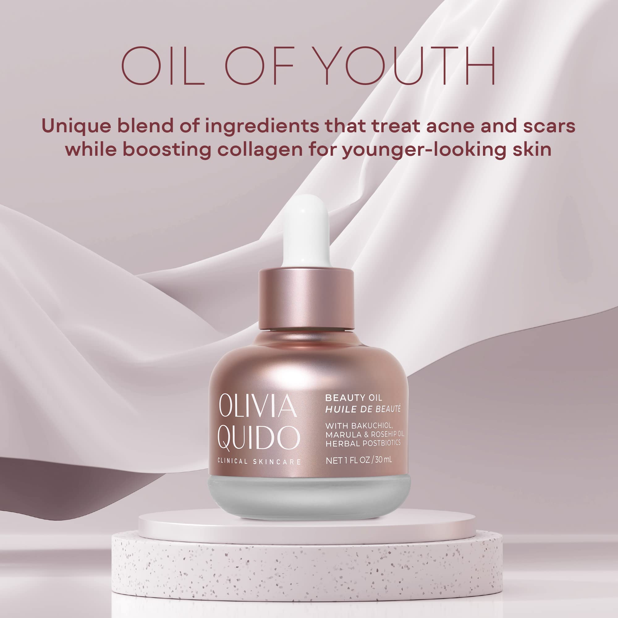 OLIVIA QUIDO Clinical Skin Care Beauty Oil with Bakuchiol, Marula & Rose Hip Oil - Brightening, Repairing & Anti-Aging Serum | Nourishing Hydrating Facial Oil for Acne Prevention | Perfect for Night Routine & Dry Skin Care