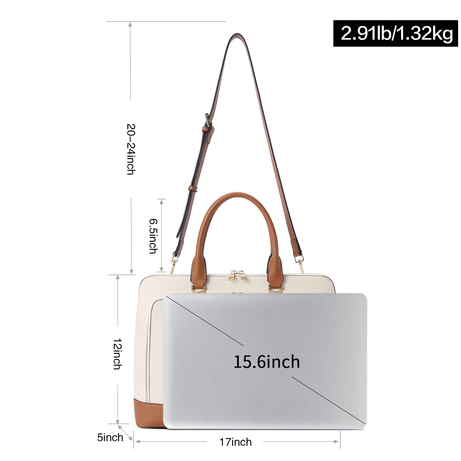 CLUCI Genuine Leather Briefcase for Women - 15.6 Inch Laptop Business Bag, Professional Work Tote with Shoulder Strap - Perfect for Office, Meetings & Business Travel