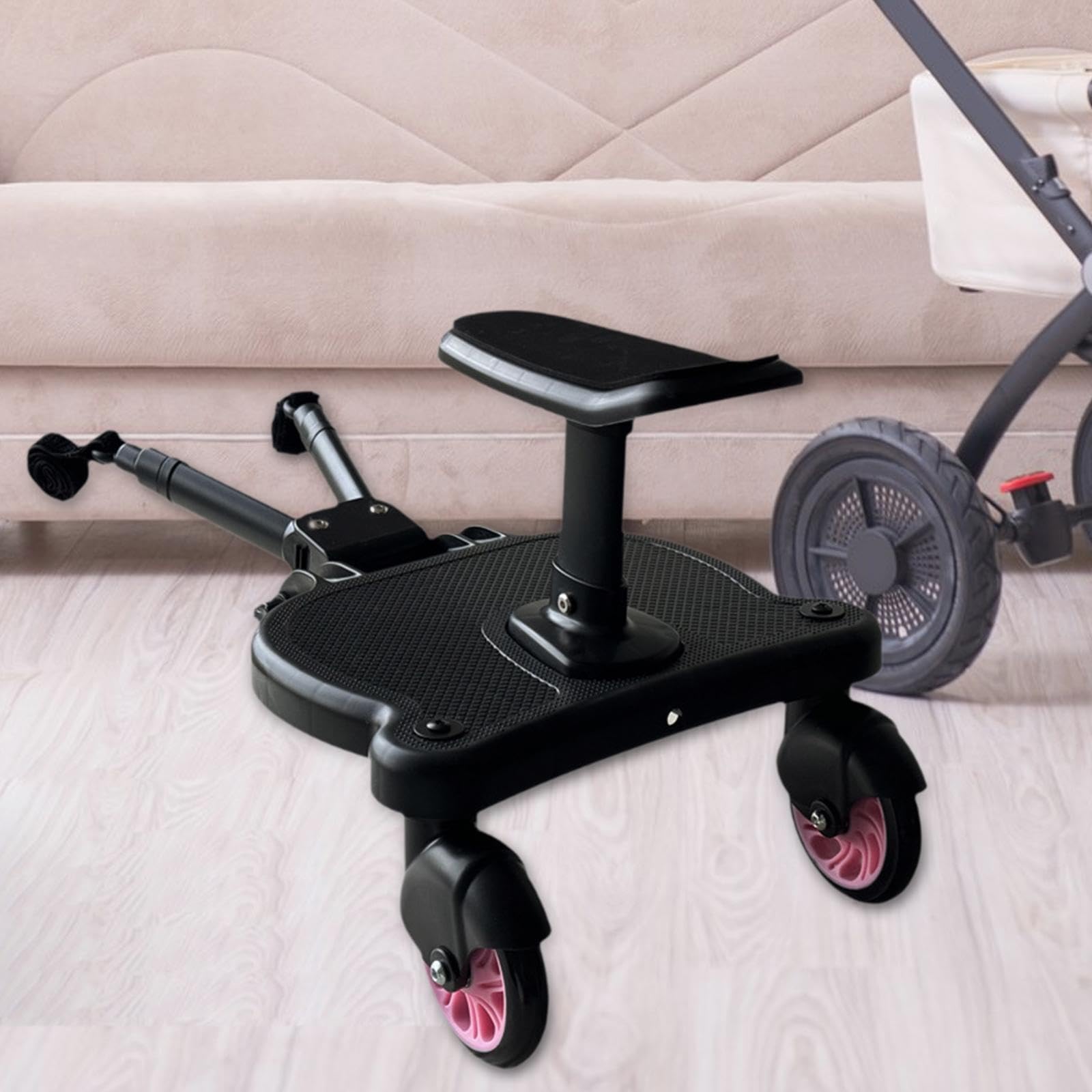 Universal Stroller Board for Kids - Ride-On Attachment Holds Up to 25kg/55lbs with Pink Wheels | Perfect for Toddlers & Siblings on Walks, Shopping & Travel
