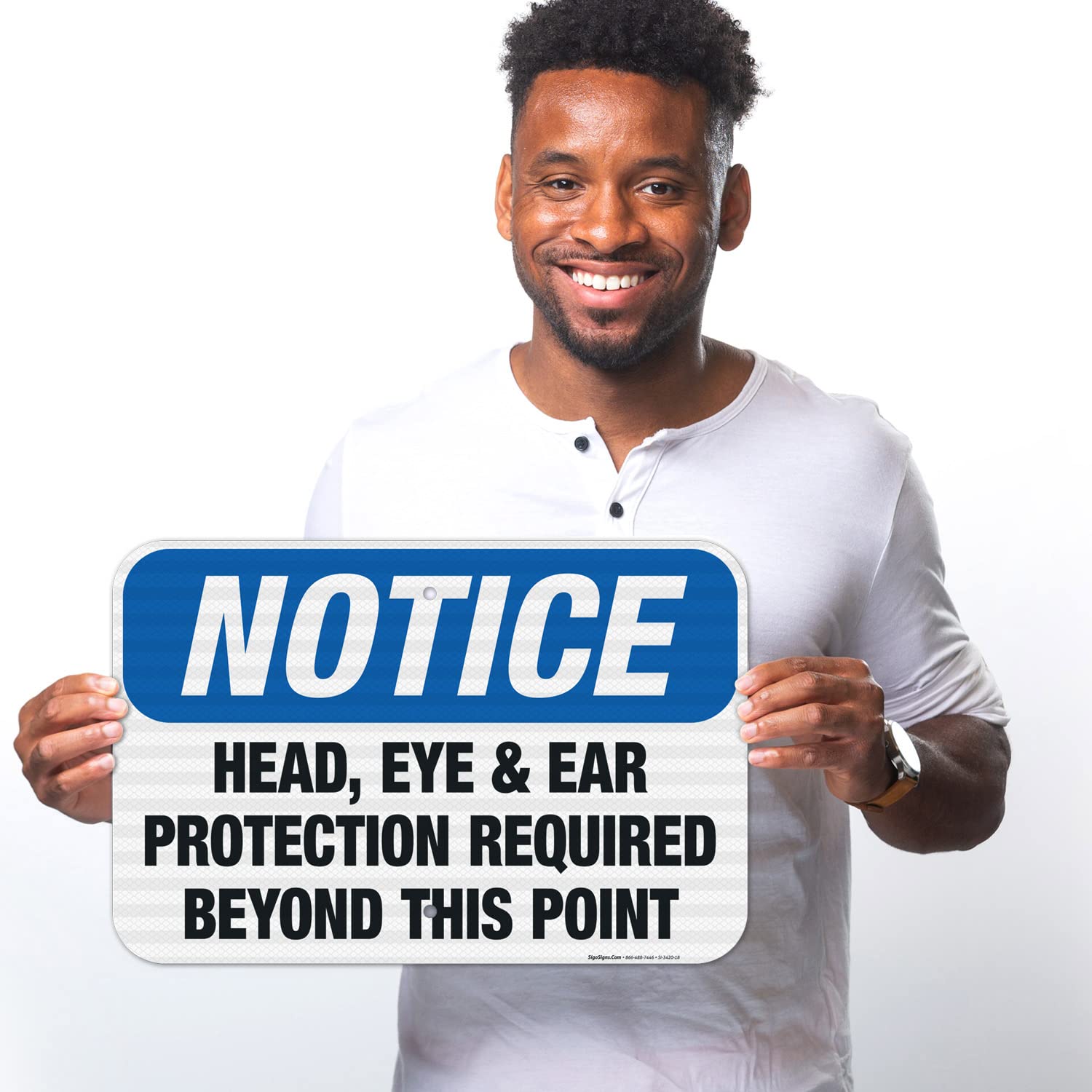 OSHA Compliant Sigo Signs - 12x18 Inches Head, Eye & Ear Protection Required Safety Sign | 3M EGP Reflective .063 Aluminum | Fade Resistant for Indoor & Outdoor Use | Made in USA | Perfect for Construction Sites, Factories & Work Zones