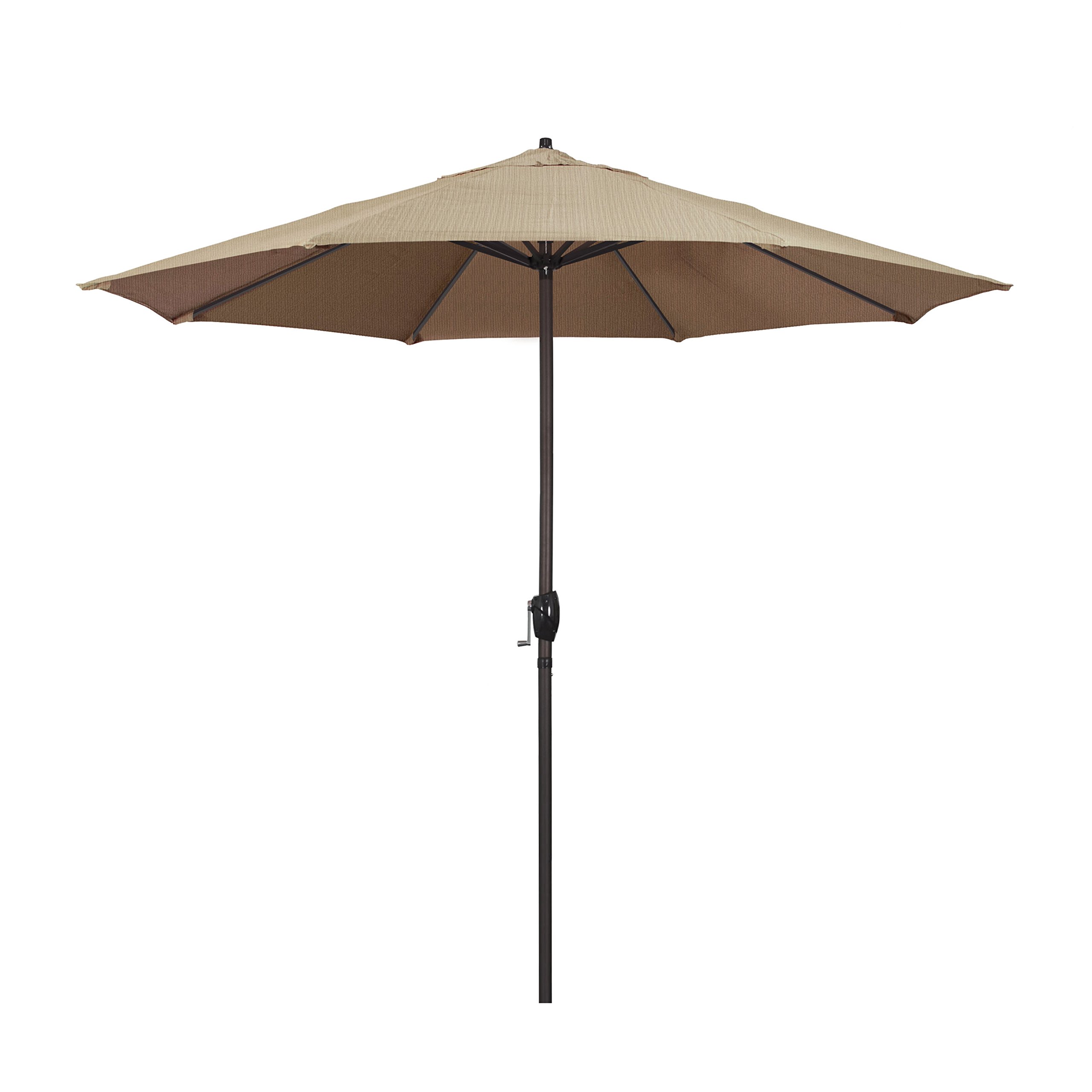 9' Round Aluminum Patio Umbrella with Crank Lift & Auto Tilt - Bronze Pole & Terrace Sequoia Olefin Canopy for Outdoor Dining, Poolside Lounging & Backyard Relaxation | California Umbrella