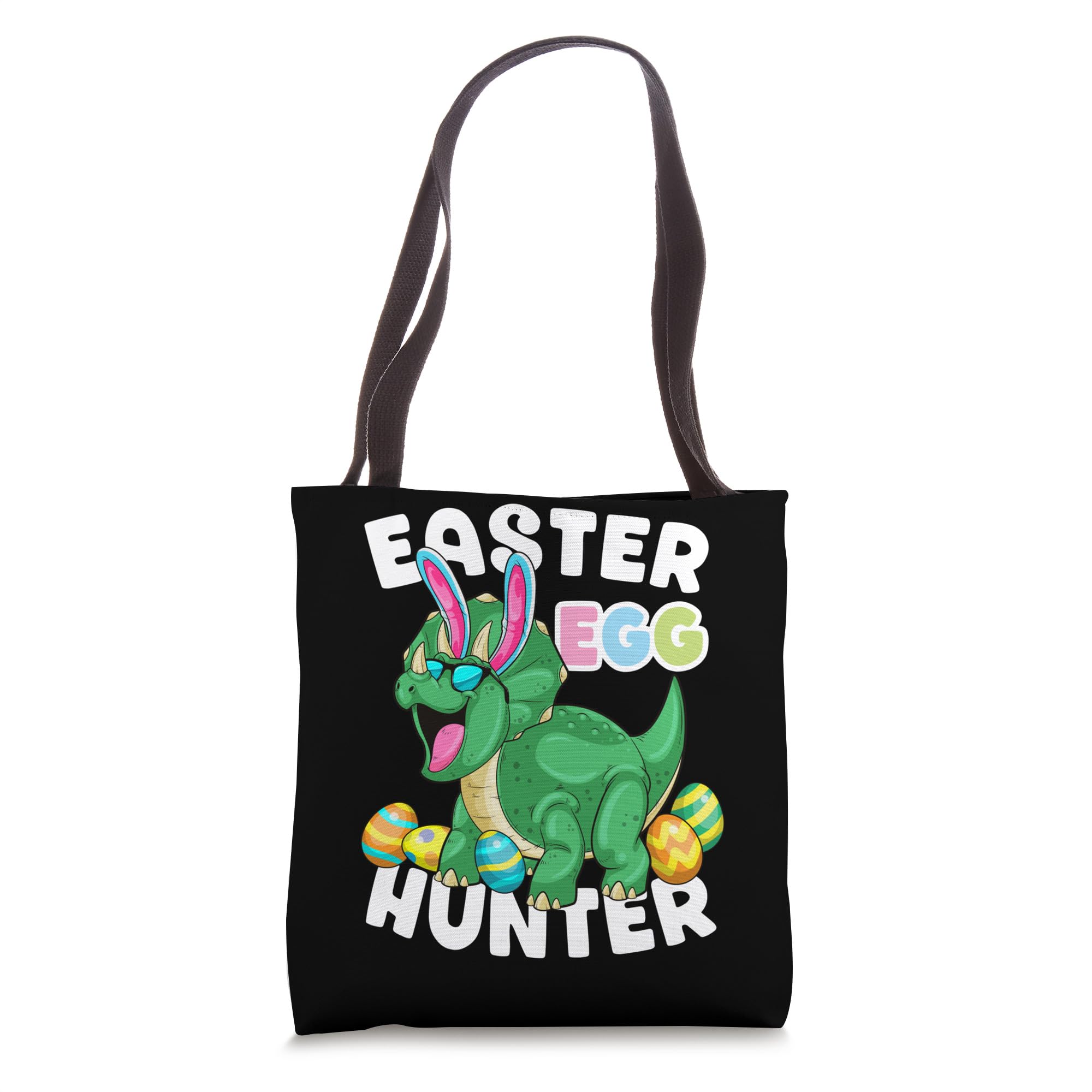 Dinosaur Easter Egg Hunter Triceratops Bunny Egg Hunting Tote Bag - Fun Easter Basket for Kids, Egg Hunt Party Supplies, Dinosaur Lover Gift
