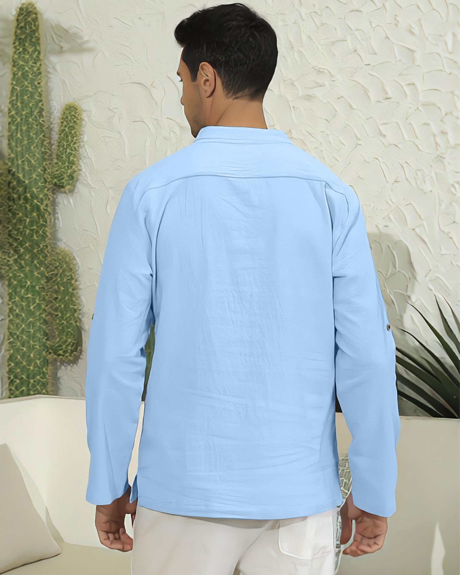 NANAMEEI Men's Cotton Linen Henley Shirt - Casual Summer Style for Outdoors