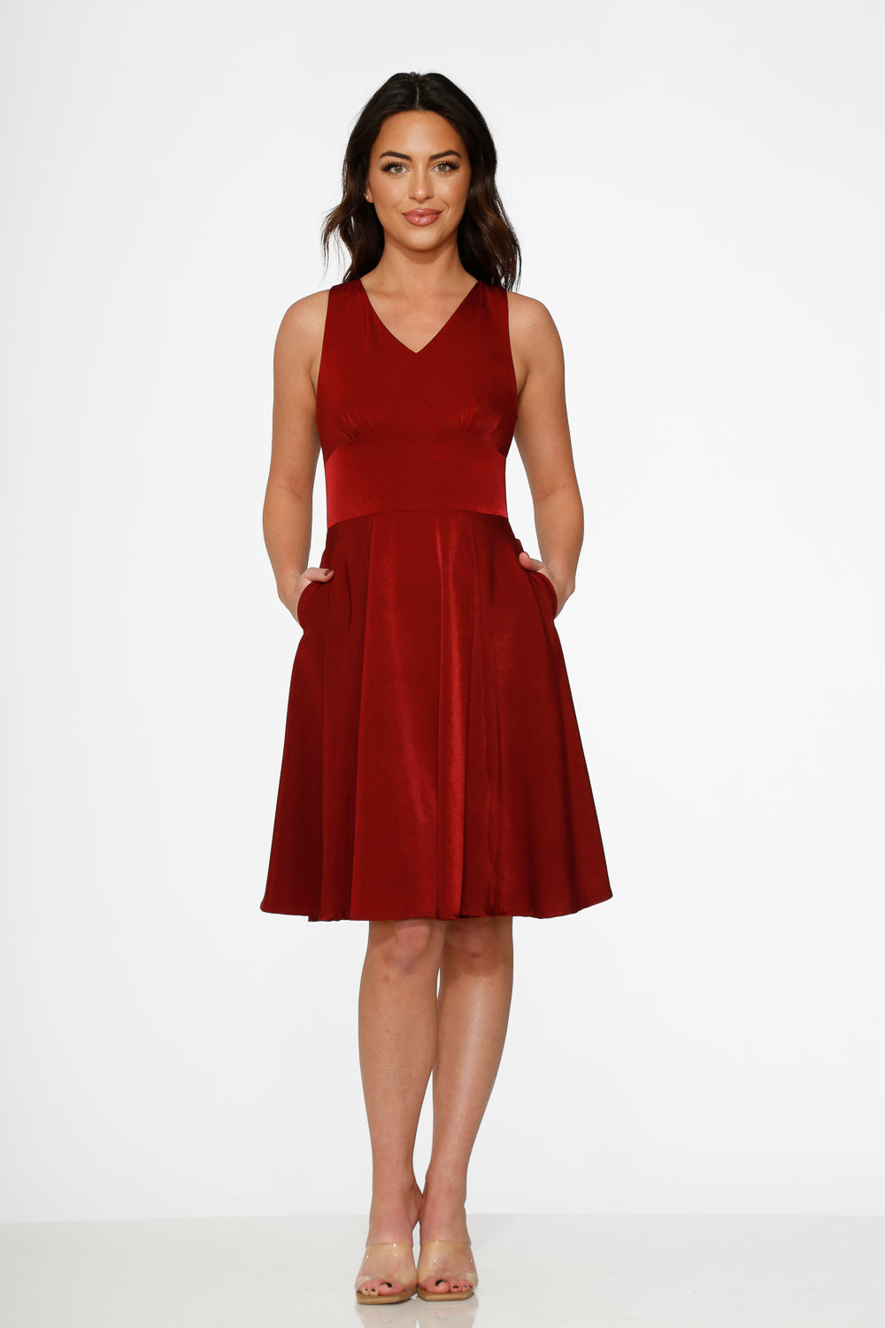 Elegant Burgundy Swing Dress for Women - Flowy A-Line Midi Dress with Short Sleeves | Perfect for Parties, Date Nights & Summer Outfits