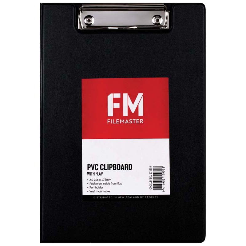 A5 PVC Clipboard with Flap - Black - Perfect for Office, School, and Business Professionals