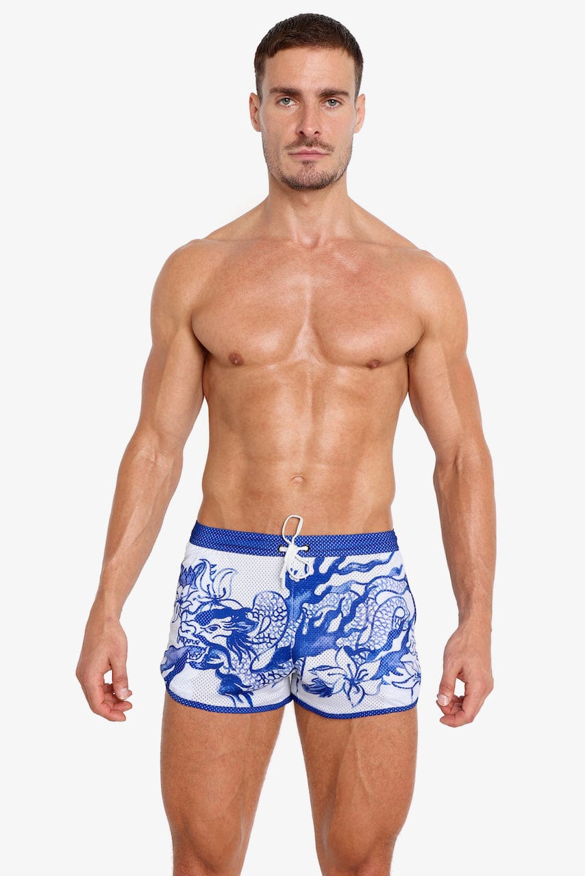 Hand Painted Indigo Mesh Shorts for Women - Breathable Comfortable Athletic Running Shorts - Perfect for Yoga, Gym, and Summer Outdoor Activities