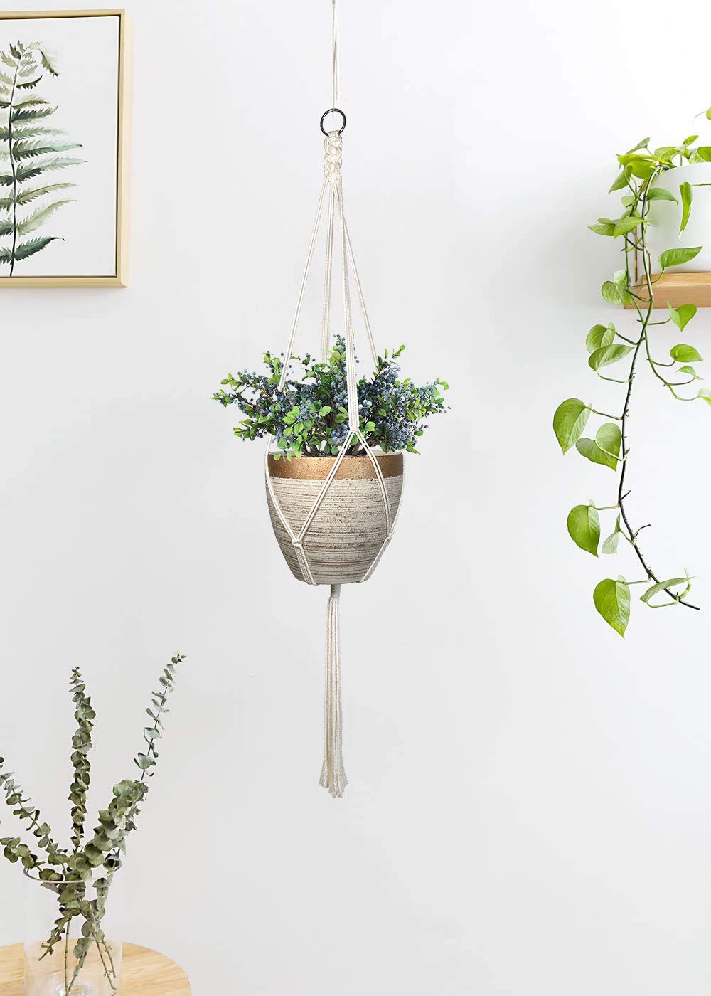 ALLADINBOX Macrame Plant Hanger - 2 Pack 40 Inch Cotton Rope Hanging Planter Basket with 4 Legs for Indoor & Outdoor Plants (Fits Pots Up to 8 Inches, Plant & Pot Not Included) - Perfect for Boho Home Decor, Porch, Garden, and Patio