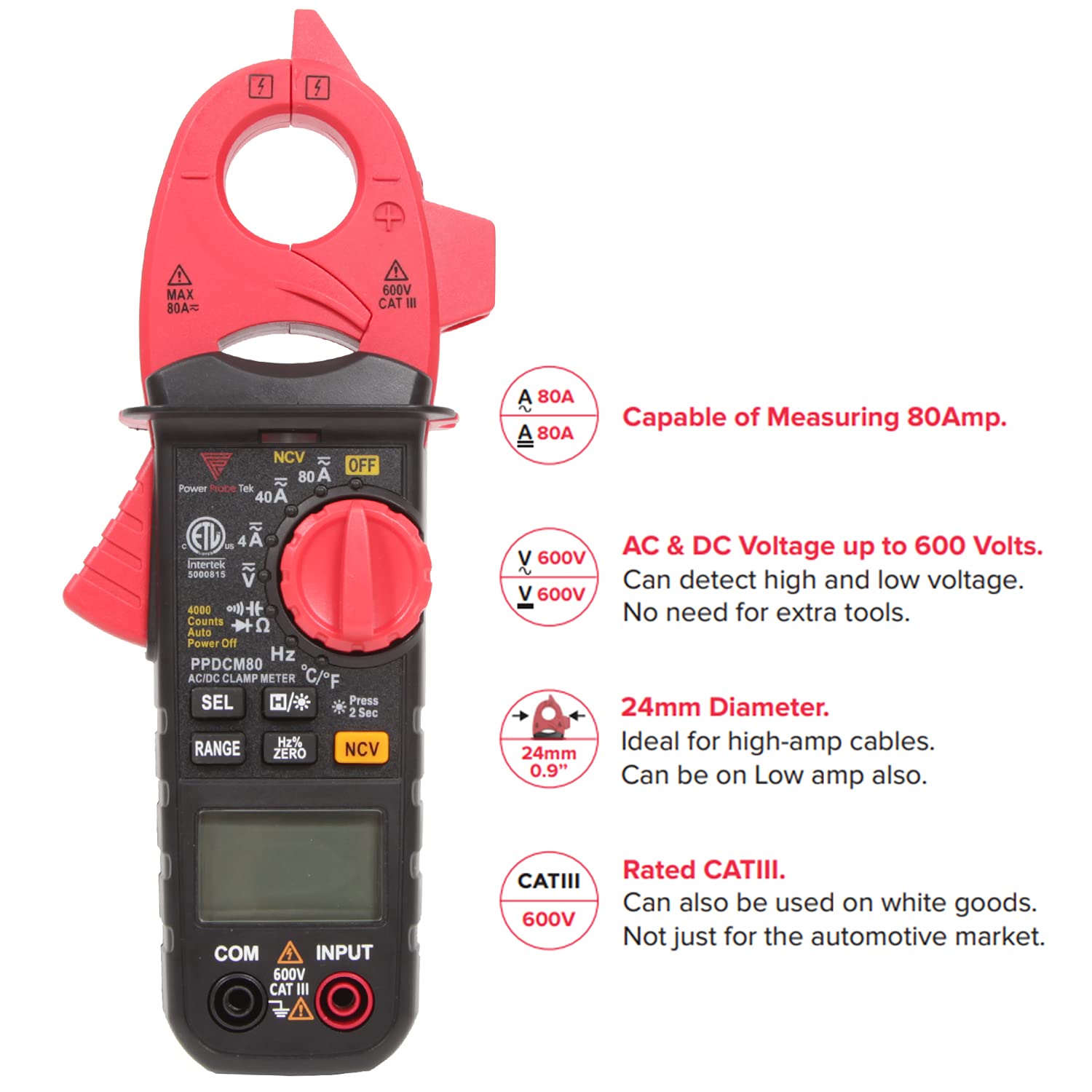 Digital Clamp Meter PPDCM80 - True RMS AC/DC Current Voltage Tester with Auto-Ranging & Backlit Display - Perfect for Electricians, HVAC Technicians & DIY Home Electrical Projects