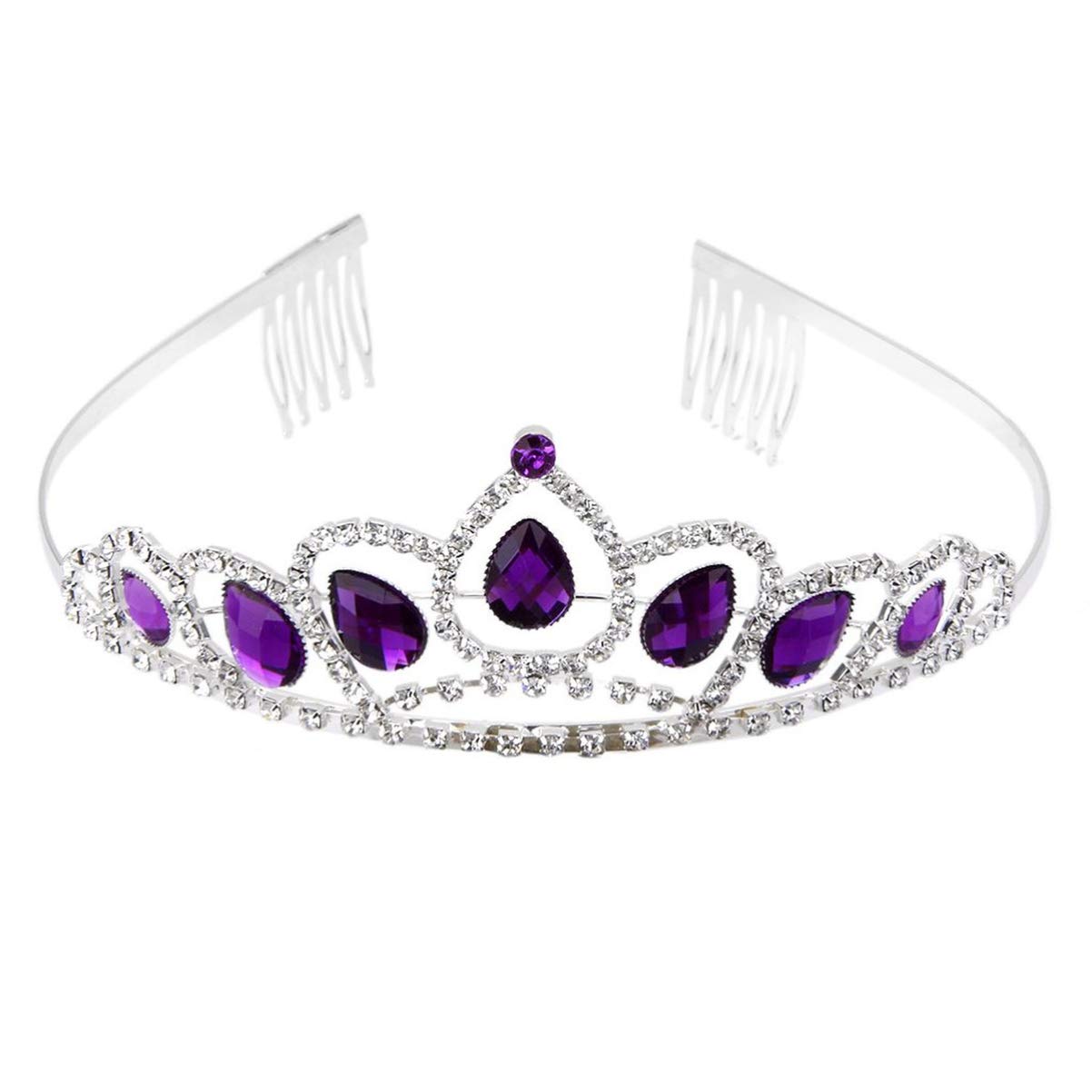 Beaupretty Rhinestone Veil Crown - Crystal Wedding Tiara Hair Accessory with Comb for Women | Vintage Bridal Costume, Prom, Birthday, Pageant Party Decoration Gift (Purple) | Perfect for Weddings, Proms, Pageants & Special Occasions