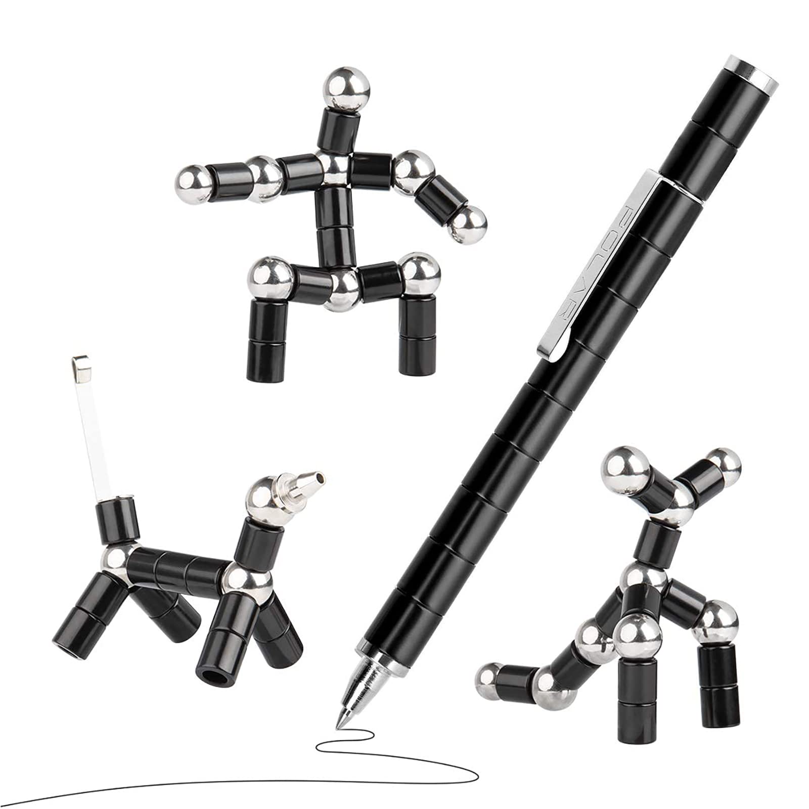 **Magnetic Fidget Pen - Stress Relief & Focus Tool for Kids & Adults | Cool Writing Pen with Crush Metric Design | Perfect Gift for Friends, Office, School (Black)**