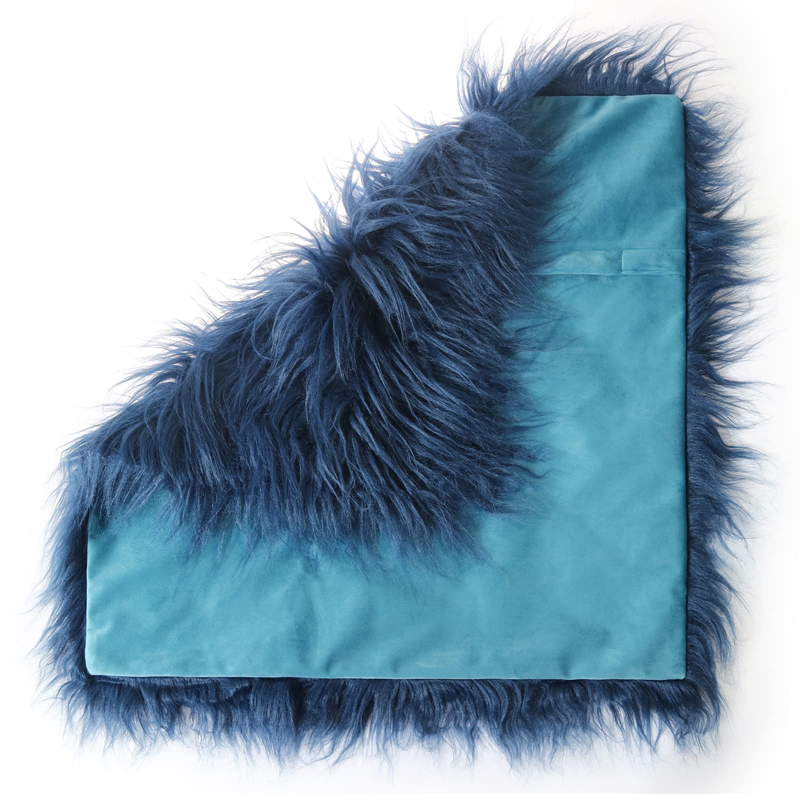Luxury Faux Fur Throw Pillow Covers 18x18 Inch (45x45cm) - Soft Mongolian Long Fur Square Cushion Covers for Couch, Sofa & Floor - 100% Polyester Home Decor - Navy Blue Set of 2 - Perfect for Living Room, Bedroom & Cozy Home Decor