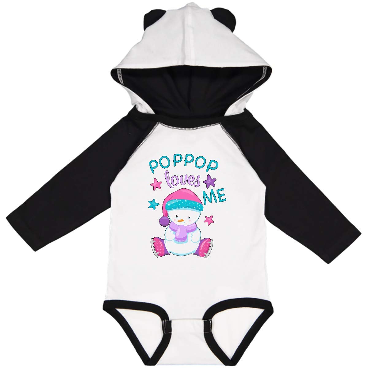Inktastic My Pop Pop Loves Me - Adorable Snow Baby Long Sleeve Creeper for Infants | Perfect for Winter Outfits, Family Photos & Holiday Gifts