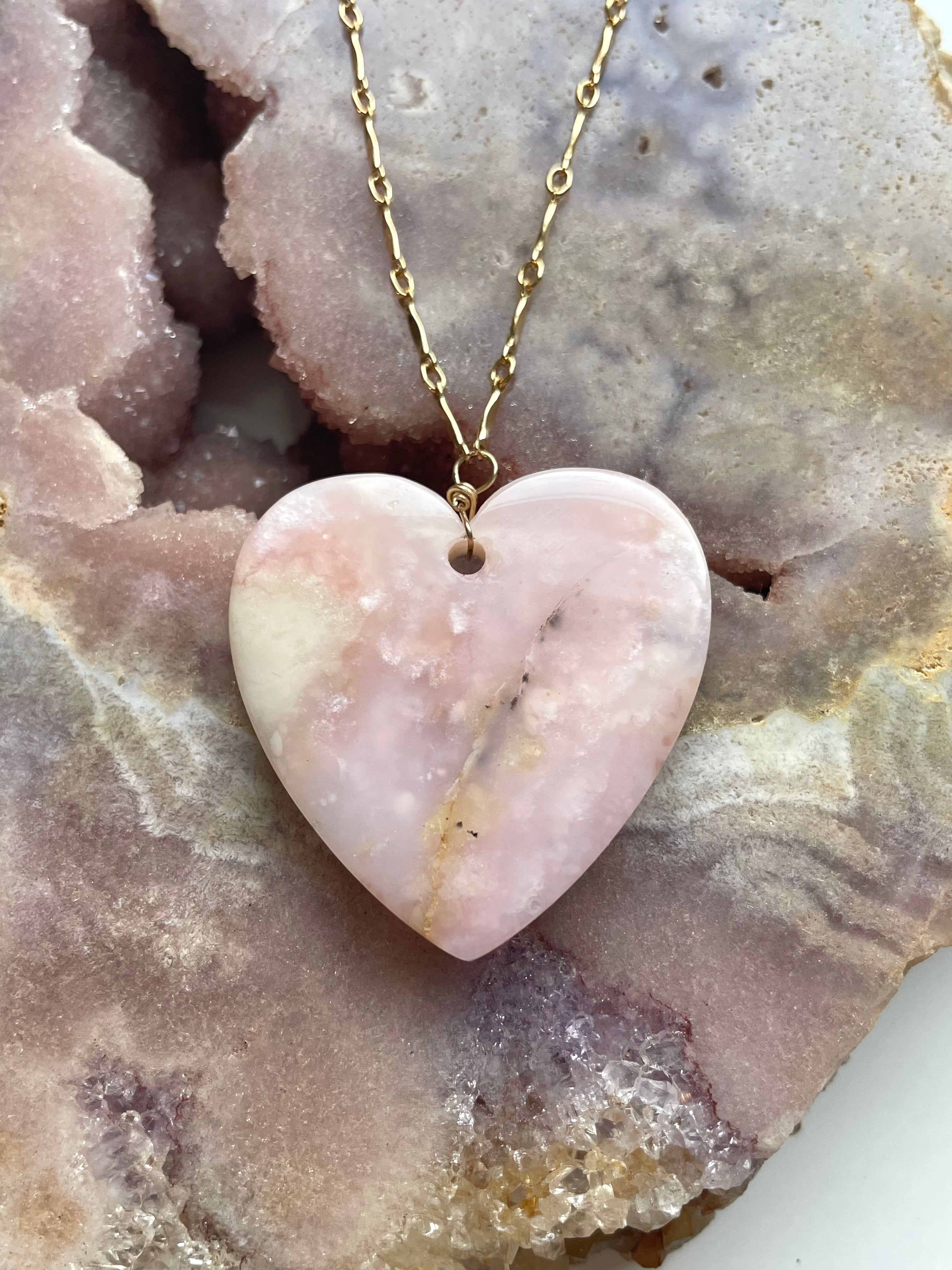 Pink Opal Heart Pendant Necklace for Women - Genuine Gemstone Jewelry Gift for Valentine's Day, Anniversary & Everyday Elegance