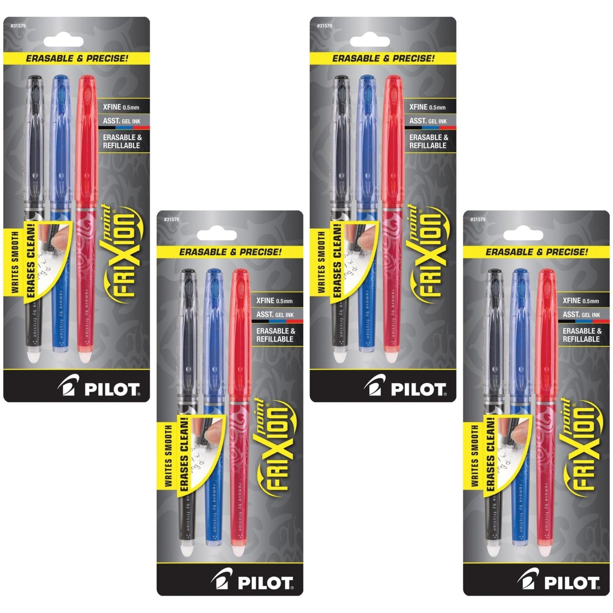 Pilot FriXion Erasable Gel Pens 12-Pack - Extra Fine Point (0.5mm) - Black, Blue, Red Ink - Smooth Writing for School, Office & Note Taking - Ideal for Students, Teachers & Professionals