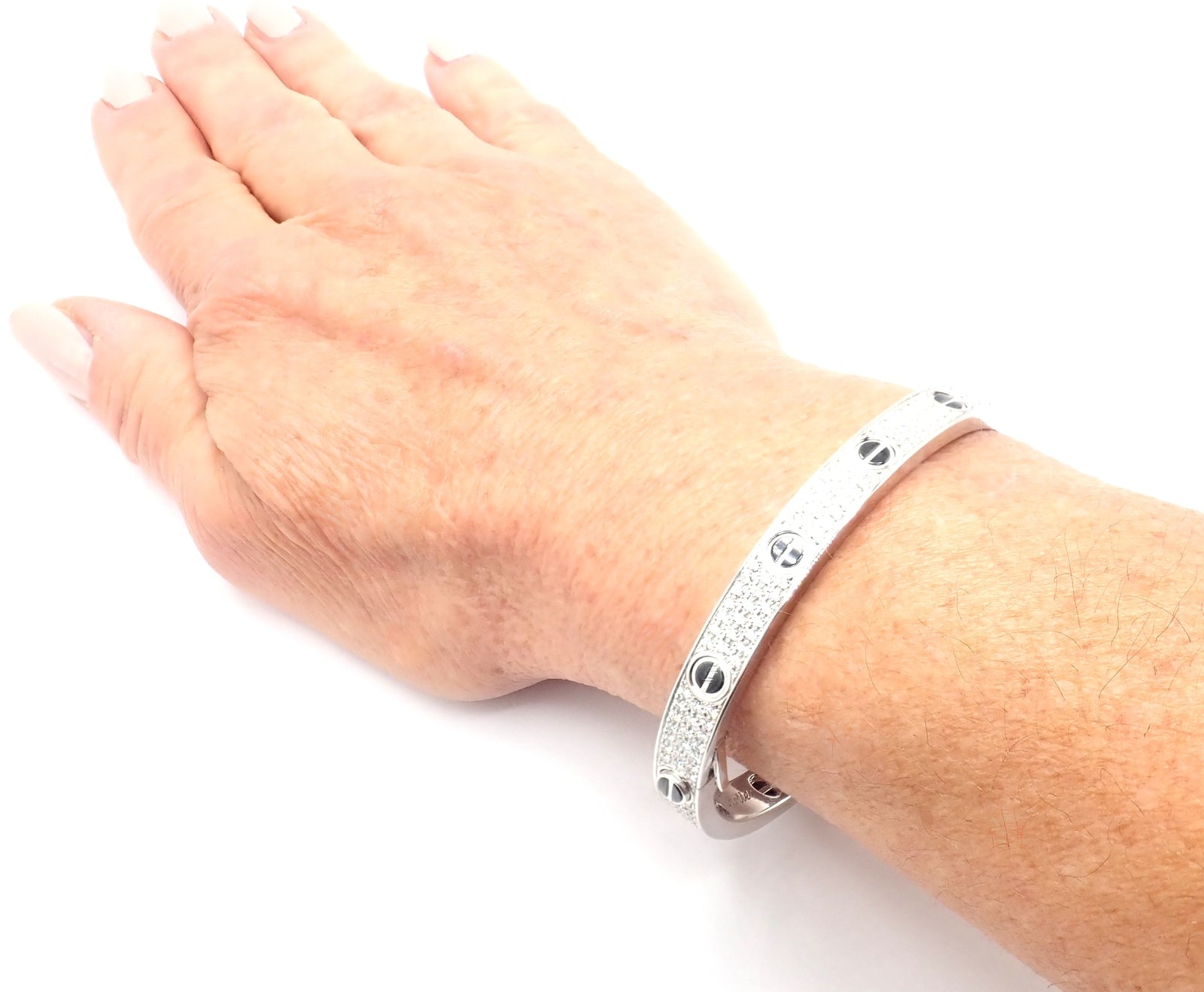 Authentic Cartier Love 18K White Gold Diamond Pave Ceramic Bracelet Size 18 with Certificate - Luxury Jewelry Gift for Anniversary & Special Occasions