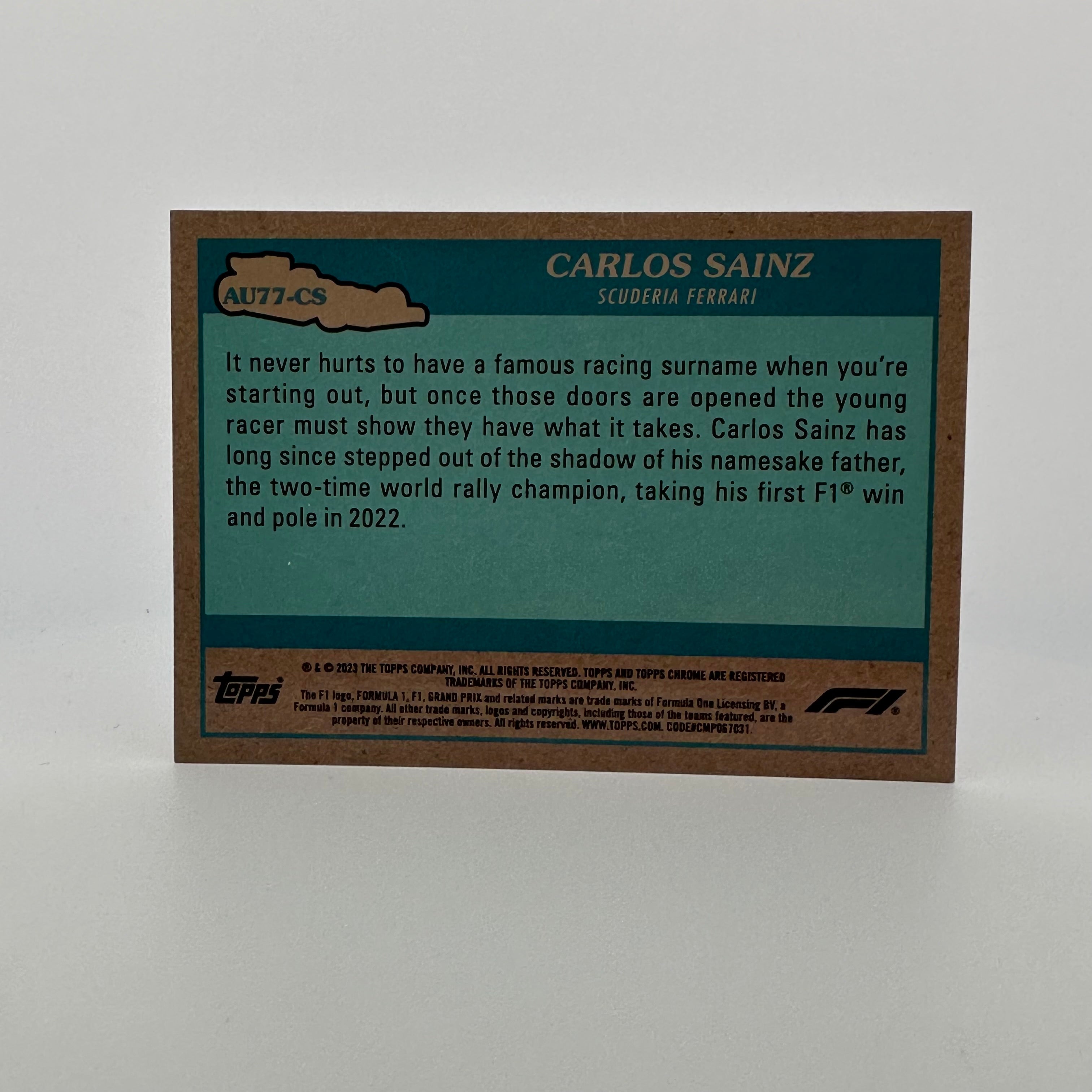 2023 Topps Chrome Carlos Sainz #AU77 CS Orange 9/25 - Rare Formula 1 Racing Card for Collectors & Fans - Perfect for Trading, Display, and Memorabilia Collections