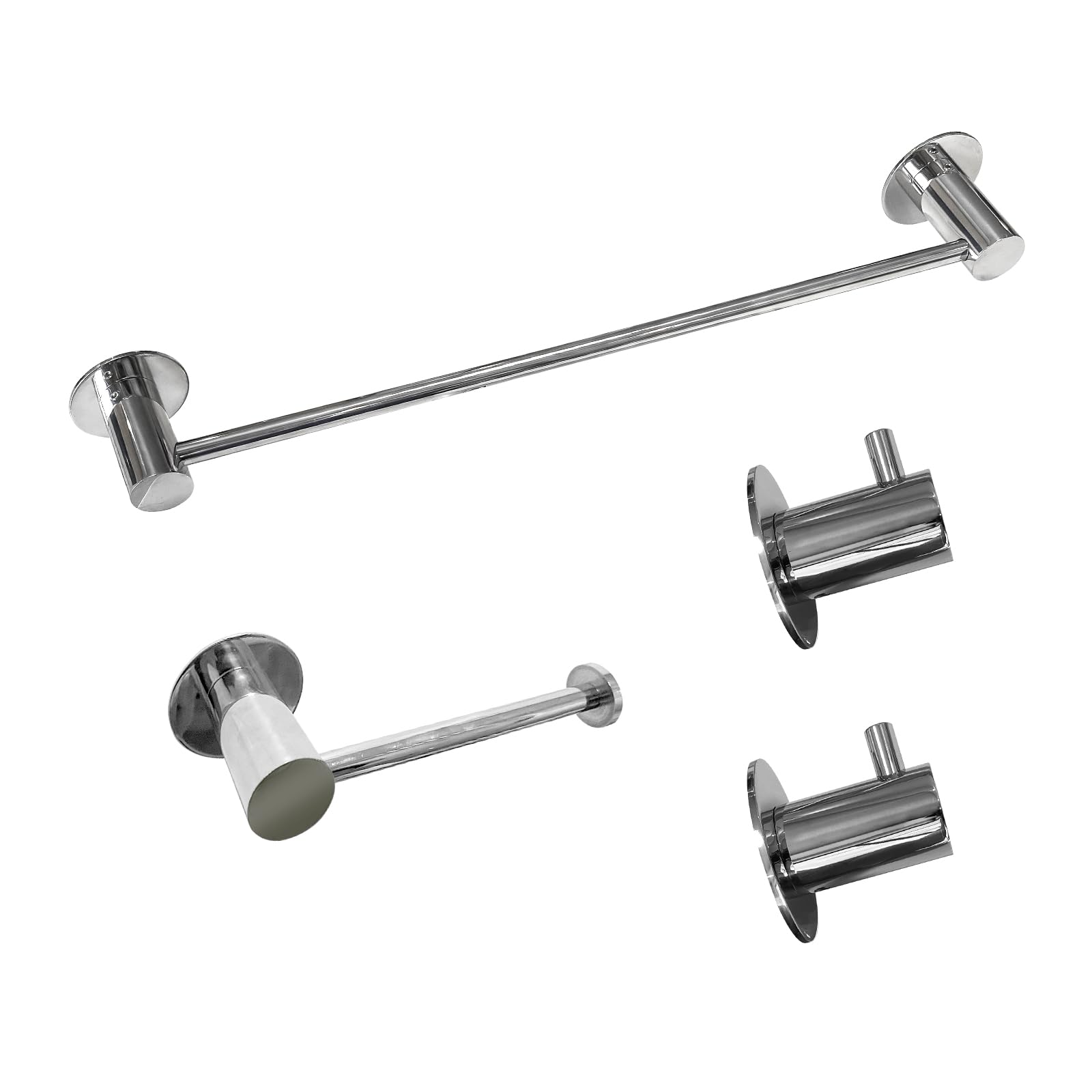 18 Inch 304 Stainless Steel Bathroom Hardware Set - Chrome Polished Towel Racks, Toilet Paper Holder & Robe Hooks for Modern Bathroom Decor - Perfect for Spa, Hotel & Home Bathroom Organization