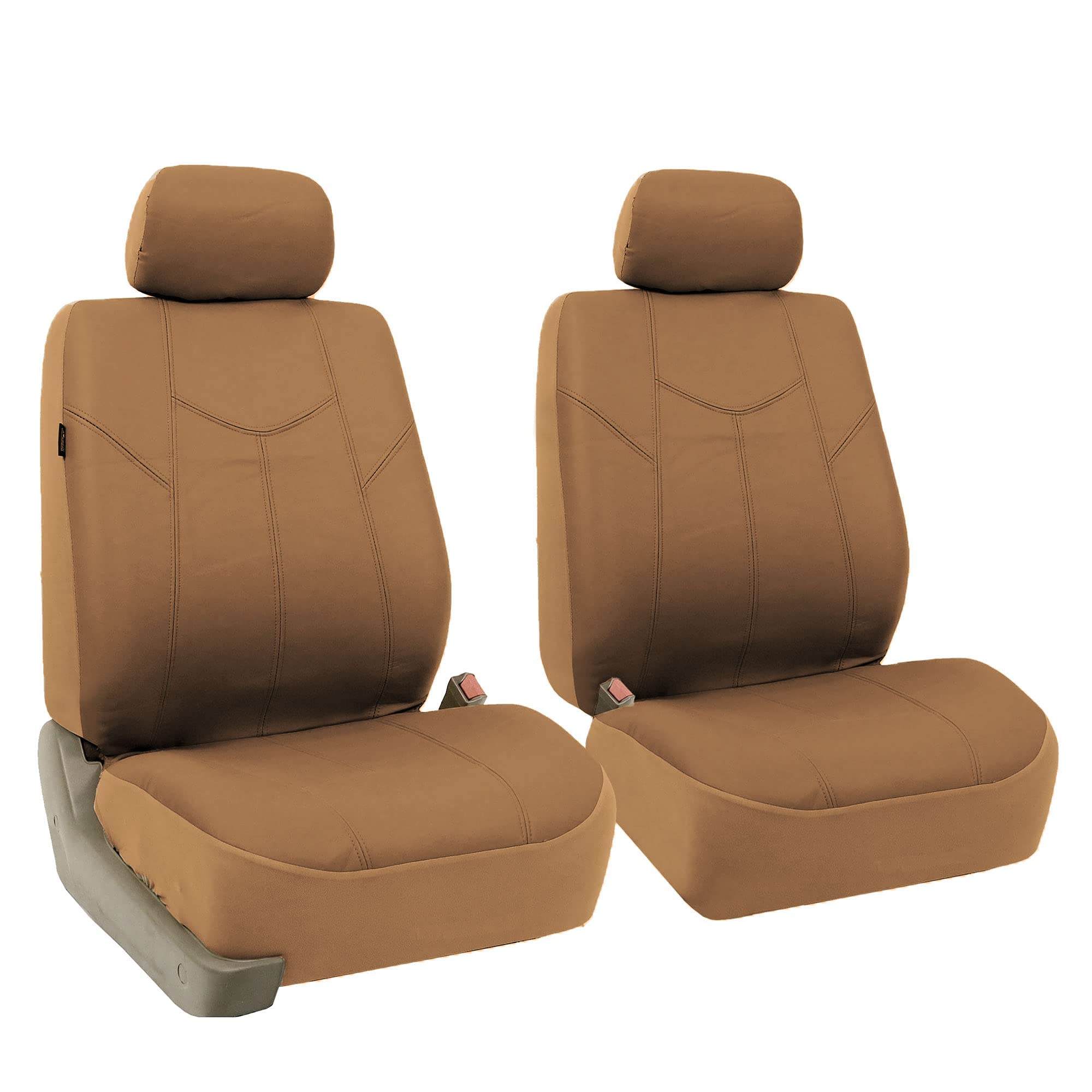 Premium Faux Leather Car Seat Covers for Low Back Seats - Universal Fit with Removable Headrest | Airbag Compatible SUV & Van Seat Protectors (Tan) | Perfect for Daily Commute, Road Trips & Family Vehicles