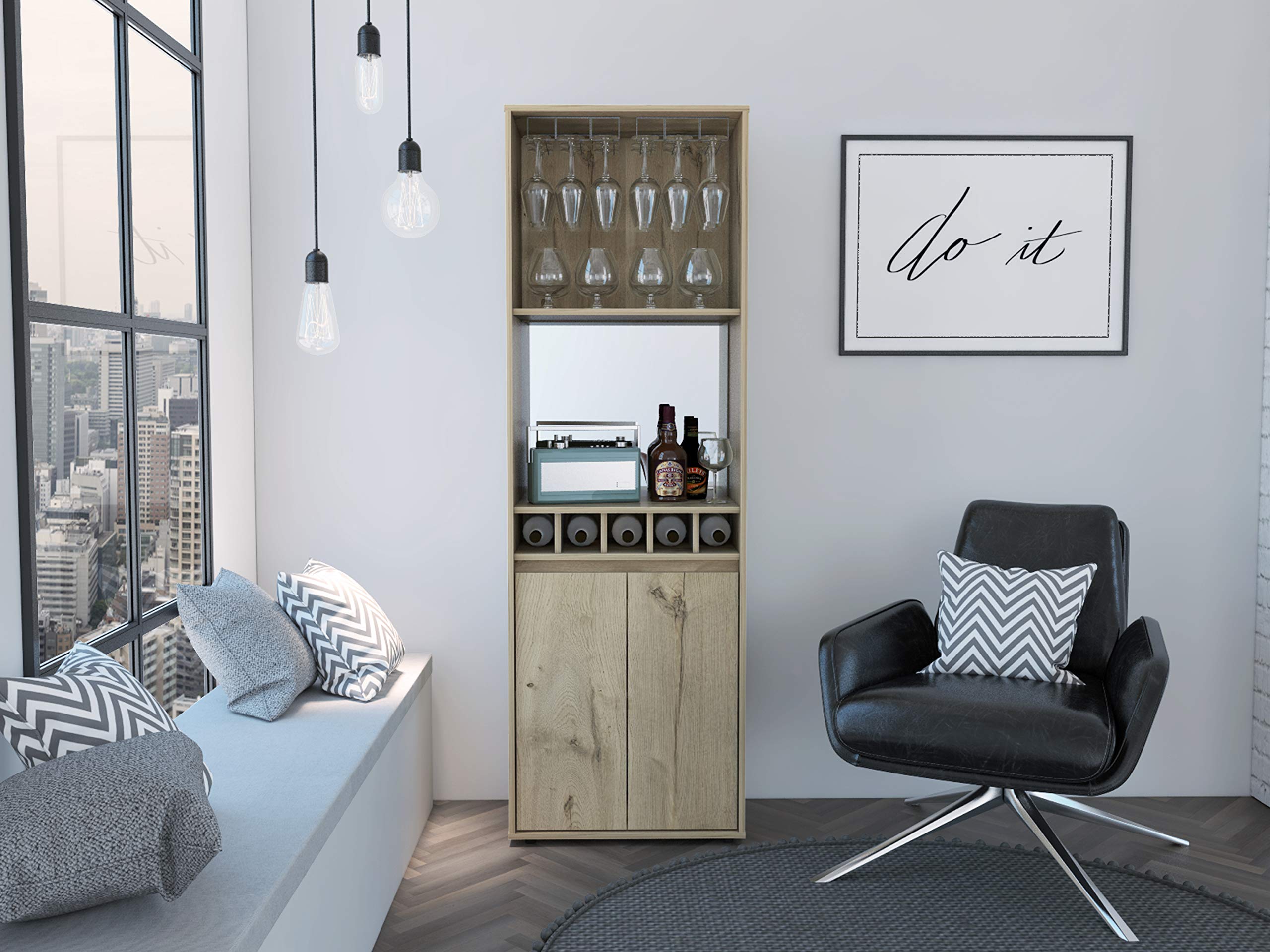 Dallas Bar Cabinet Light Oak - Modern Home Bar Furniture for Living Room, Dining Room & Entertainment Spaces