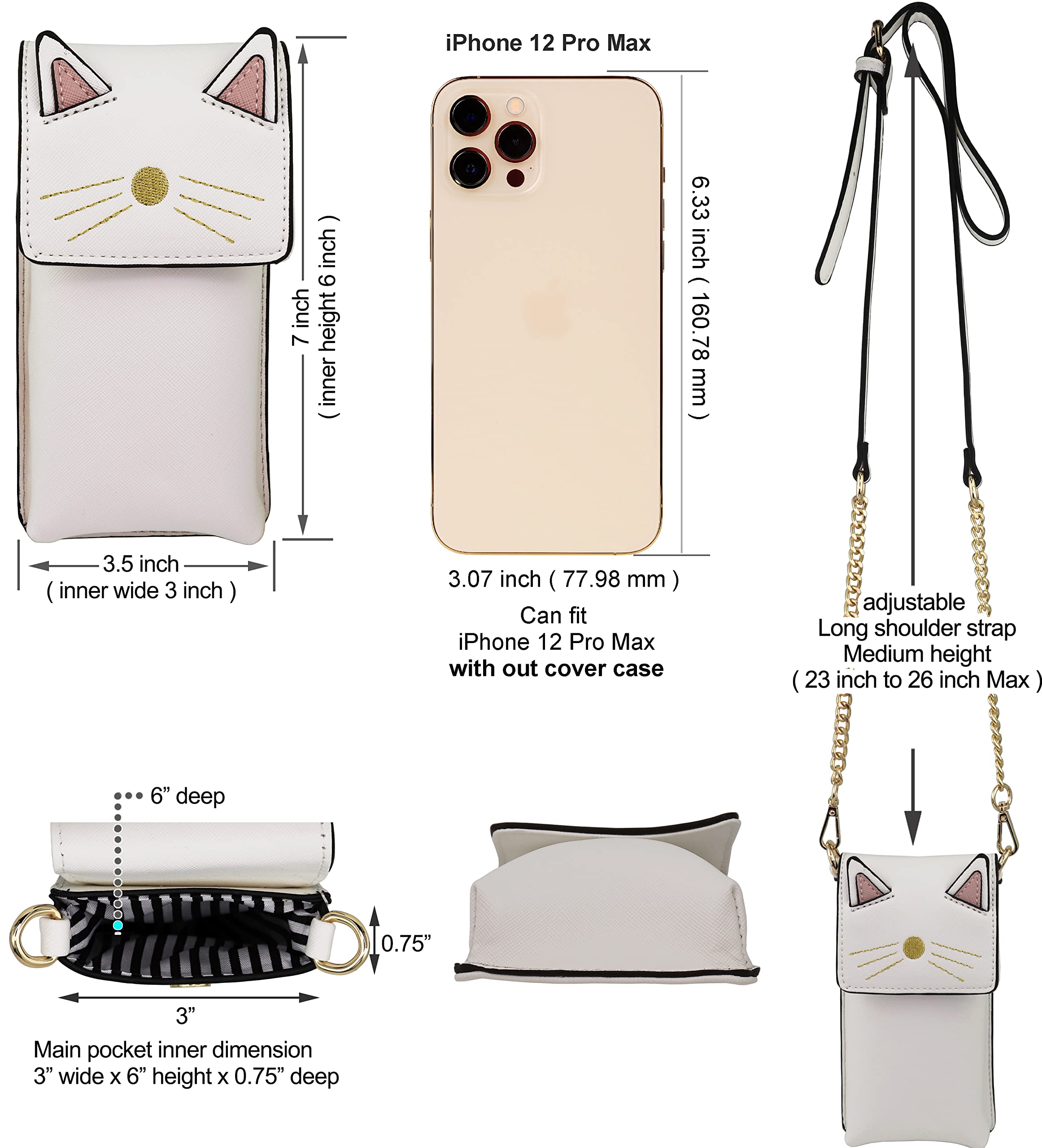 B BRENTANO Vegan Saffiano Leather Cat Crossbody Phone Purse for Women - Stylish Small Shoulder Bag for iPhone, Wallet & Essentials - Perfect for Work, Travel & Daily Use