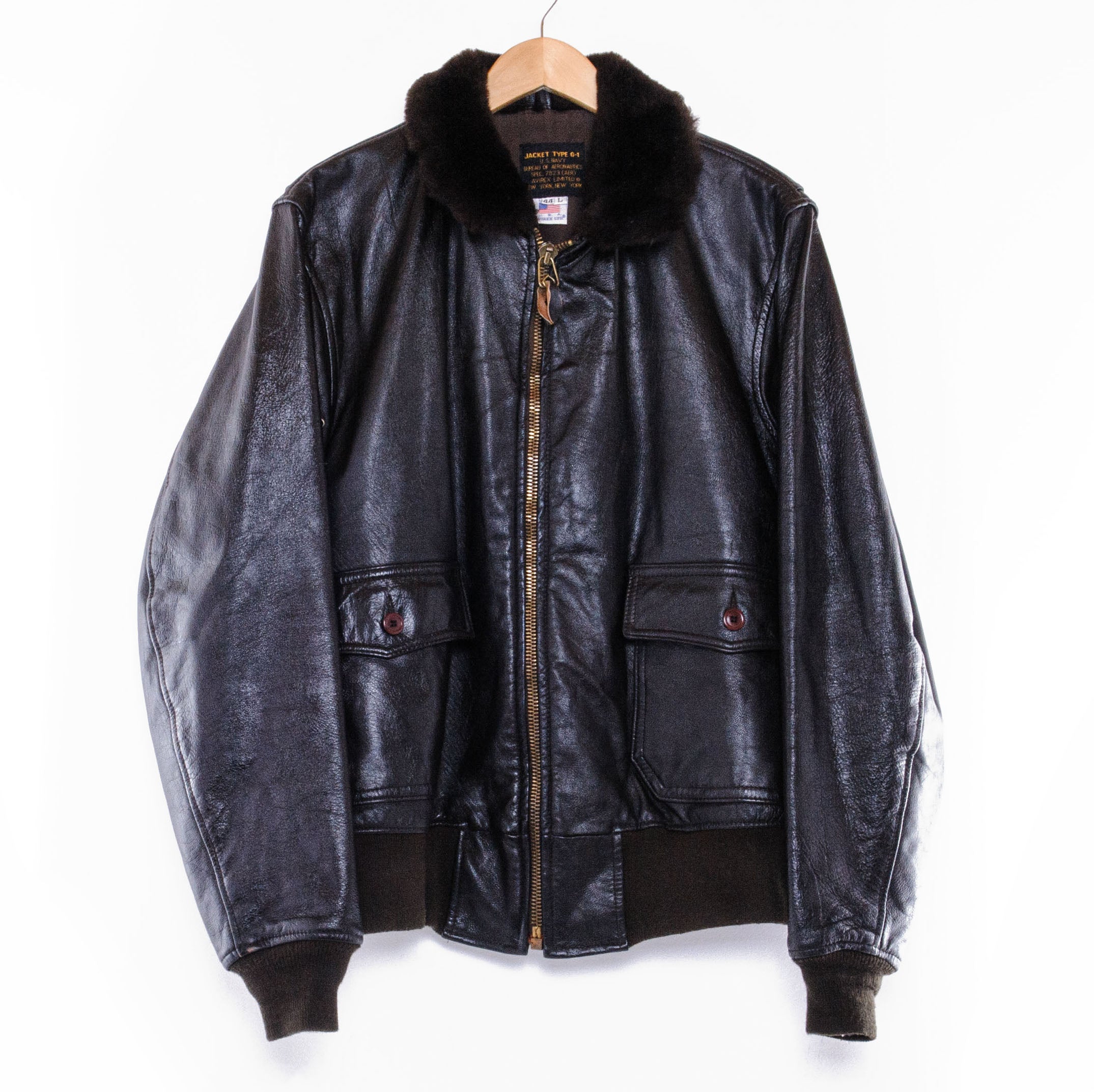 Vintage US Navy G-1 Flight Leather Jacket Size 44 by Avirex - Genuine Goatskin Bomber Jacket for Men | Military Aviator Style Outerwear for Casual Wear & Historical Reenactments