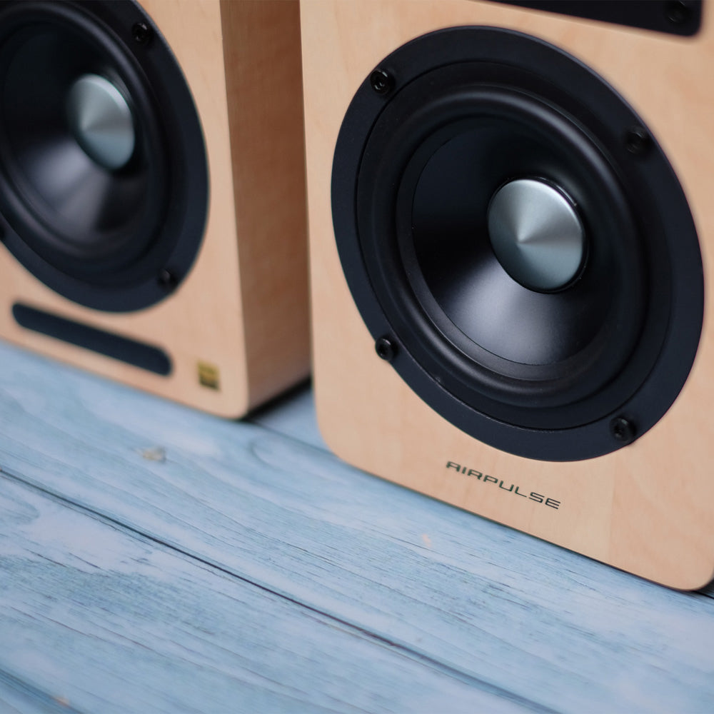 Airpulse A80 Active Bookshelf Speakers - Premium HiFi Sound System (Pine Wood) for Home Audio, Studio Monitoring & Gaming Setup