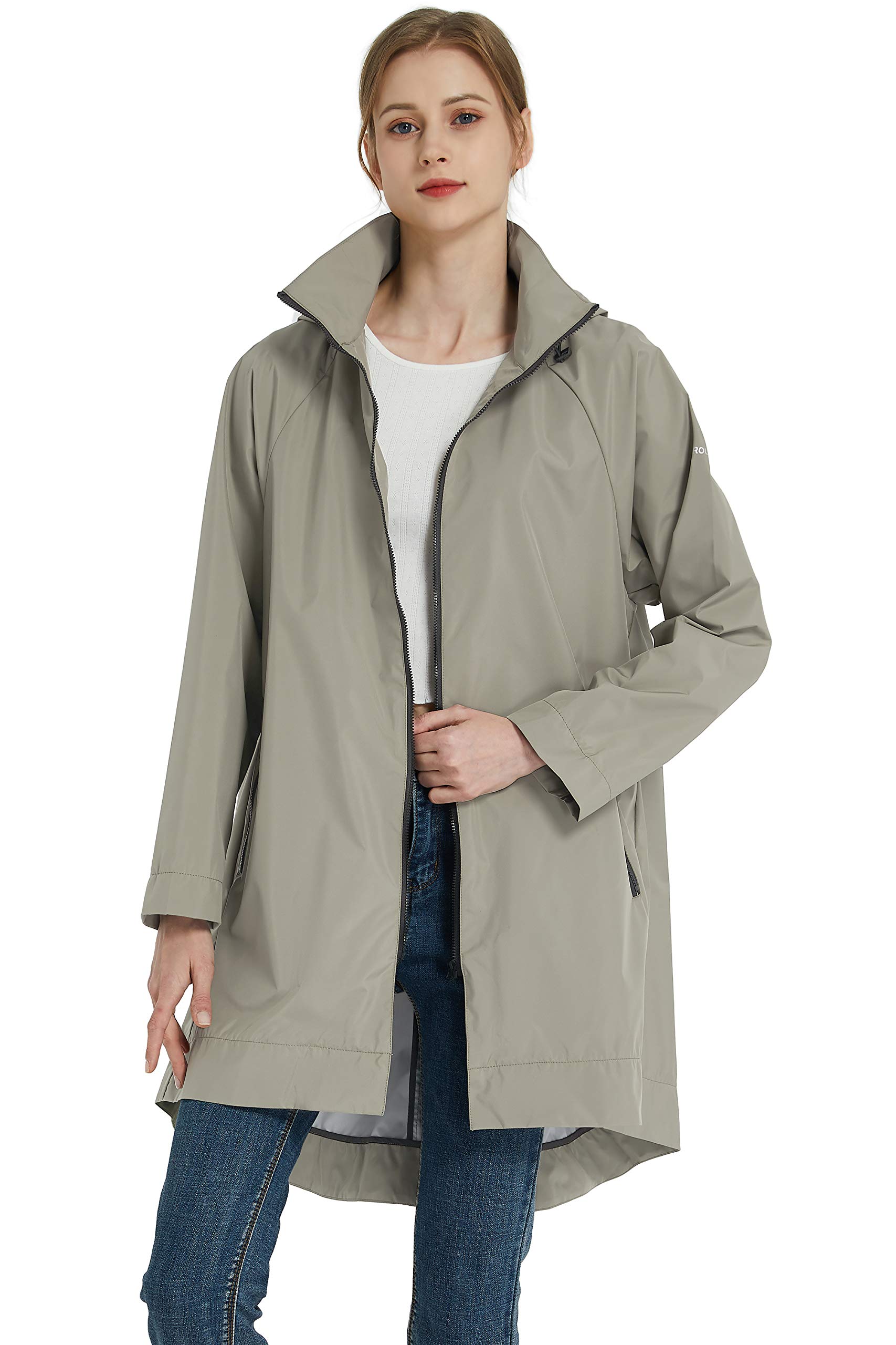 Orolay Women's Waterproof Hooded Trench Coat - Lightweight Windbreaker Jacket with Adjustable Waist Drawstring for Rainy Weather | Perfect for Outdoor Activities, Commuting & Travel