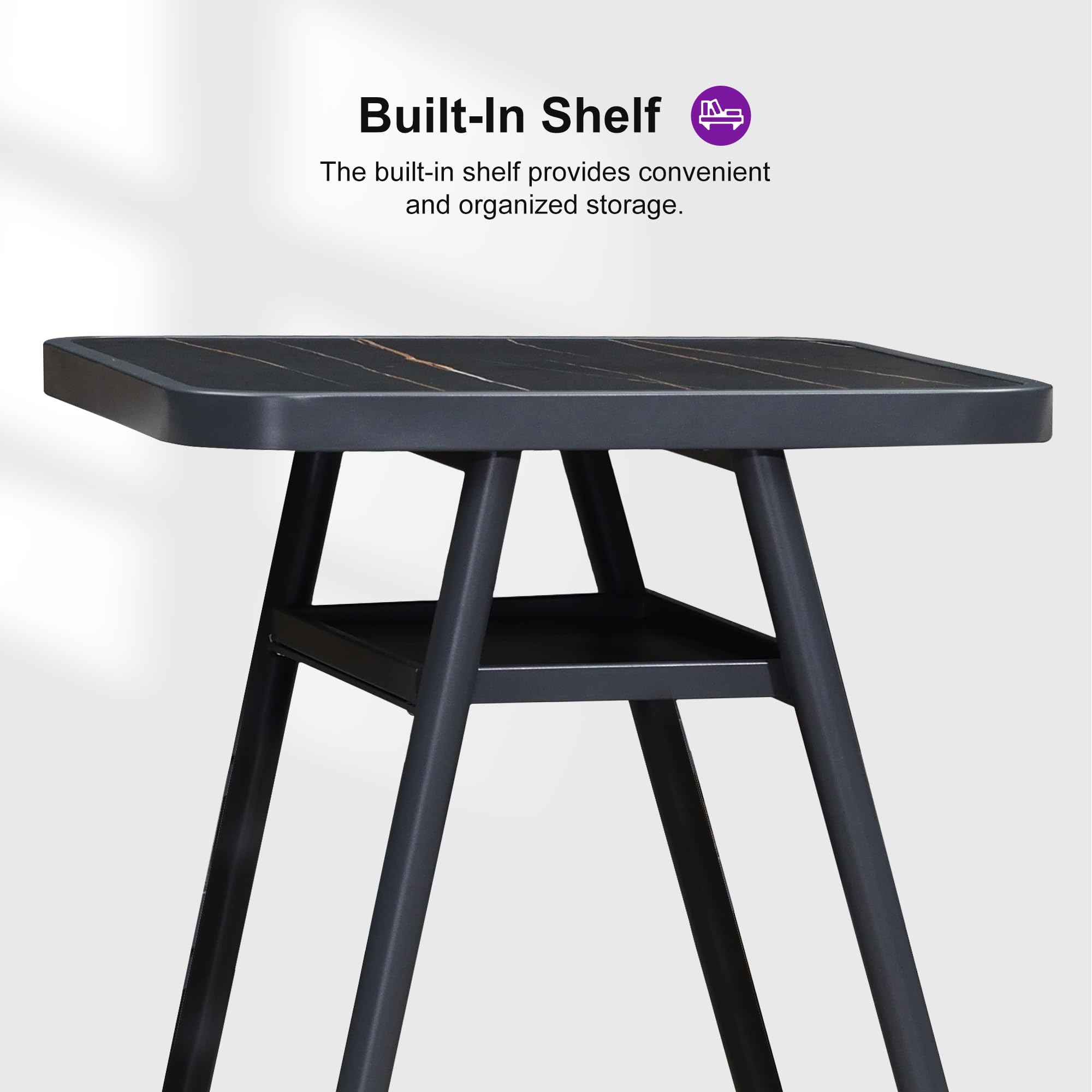 PURPLE LEAF 3-Piece Outdoor Counter Height Bar Set - Modern Rattan Bar Stools & Table for Patio, Kitchen Island - Indoor/Outdoor Use - Dark Grey - Perfect for Backyard Entertaining & Outdoor Dining