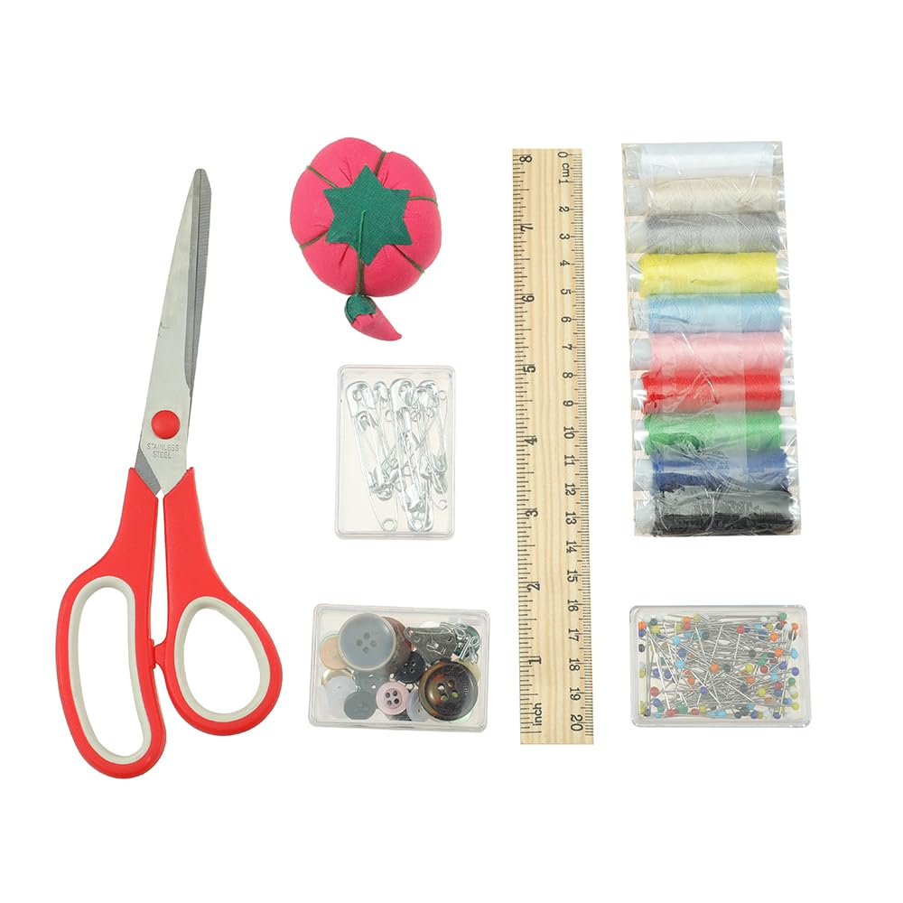 Premium DIY Sewing Kit with 50+ Accessories - Needles, Threads, Embroidery Floss & Organizer Box | Portable Travel Sewing Supplies for Home, Emergency Repairs & Craft Projects (Beige)