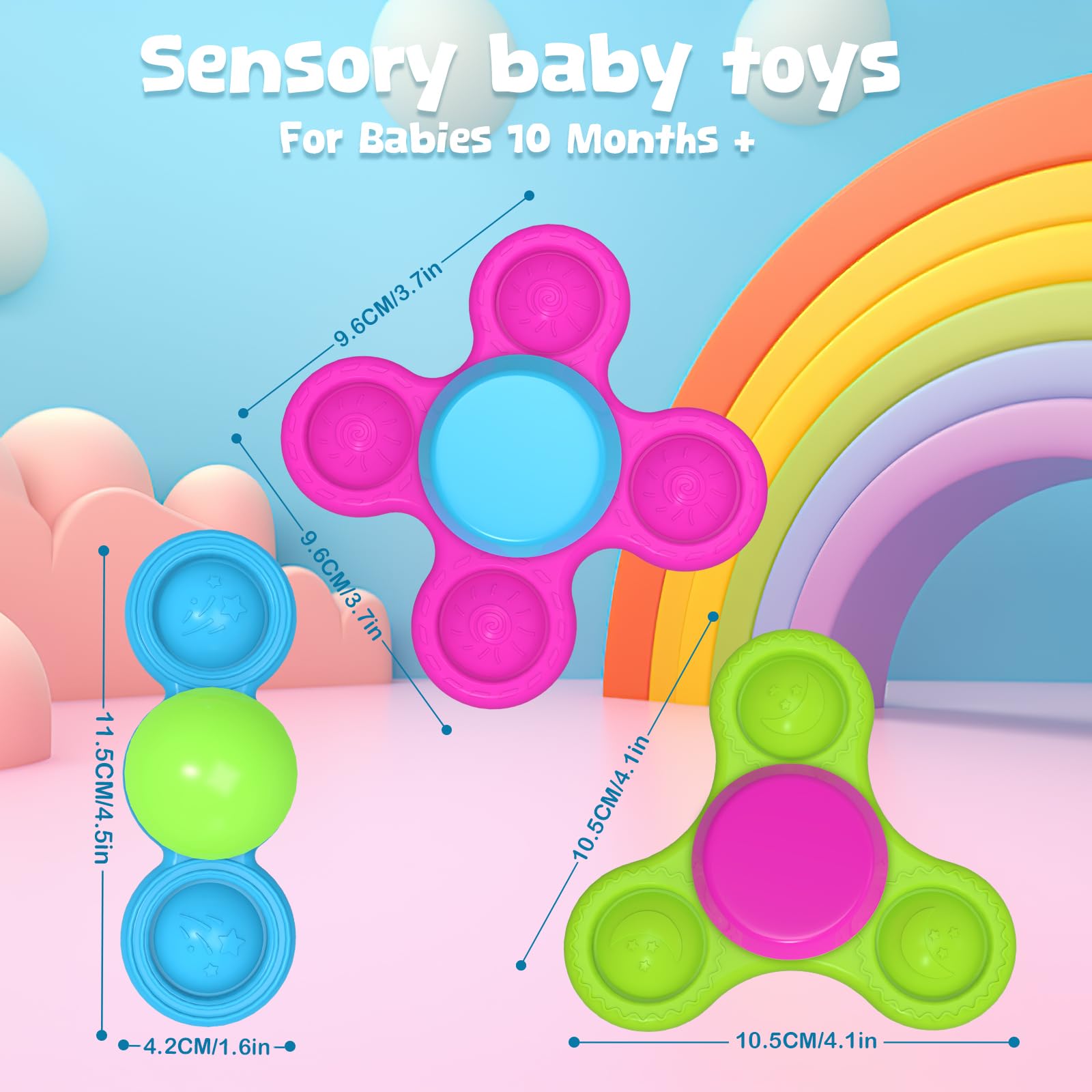 **Silicone Suction Cup Spinner - Stackable Baby Bath Toys for 1 Year Old Boys & Girls - Sensory Travel & High Chair Toy - Perfect for Easter Basket Stuffers & Toddler Gifts (10-18 Months) - Safe, No-Hole Design for Bathtime Fun & Learning Play**