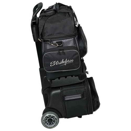 KR Strikeforce Konvoy Black Carbon 4 Ball Bowling Roller Bag - Durable & Lightweight for Tournaments & League Play