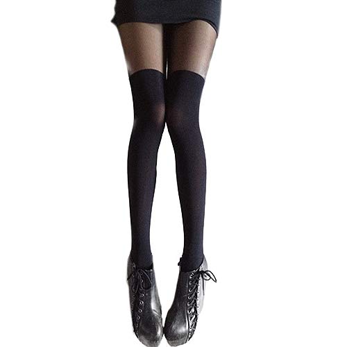 Baost Women's Sexy Black & Colorful Gypsy Mock Ribbed Over-The-Knee Tights - Patterned Pantyhose & Tattoo Stockings for Cosplay, Halloween & Night Out