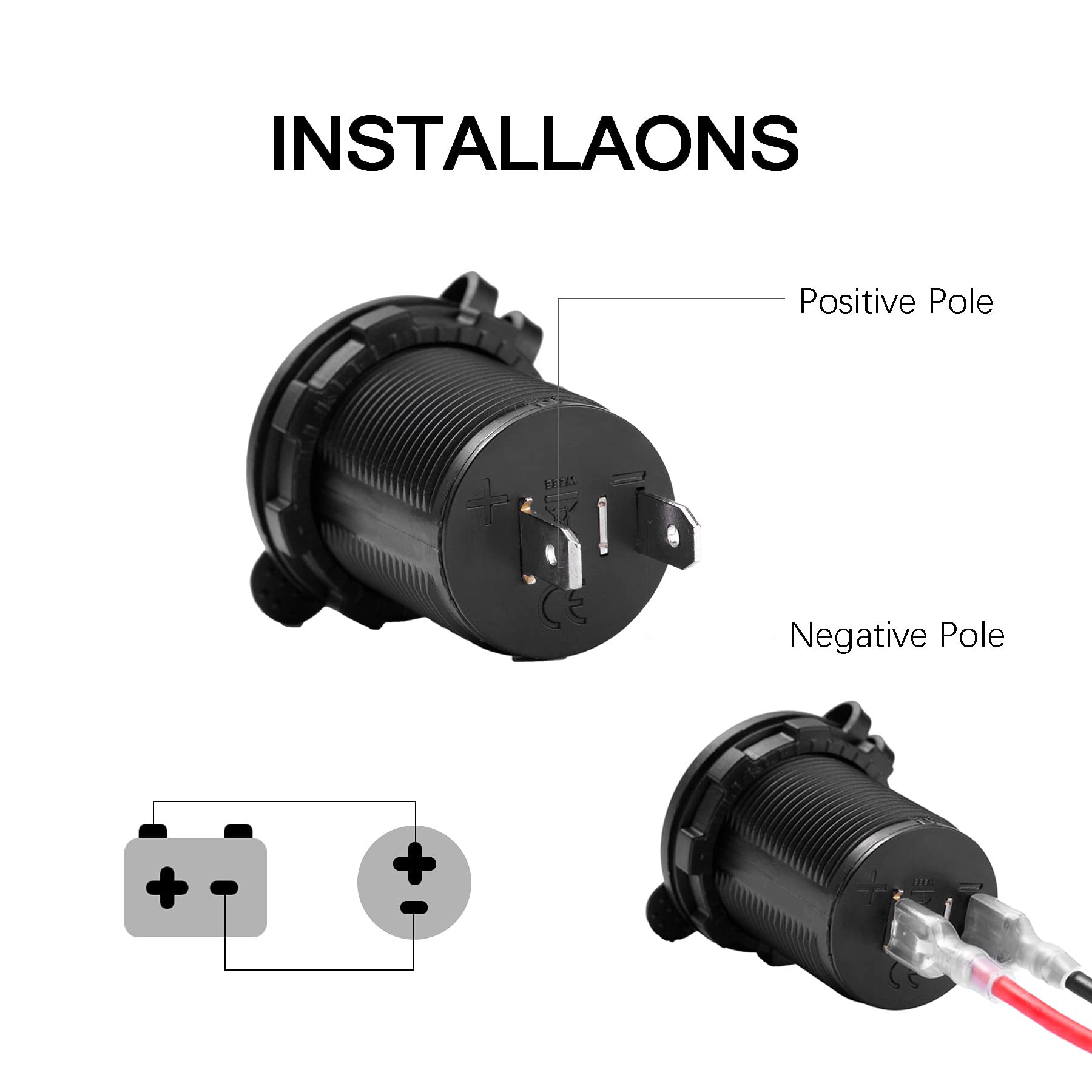 Universal 12V/24V Car Cigarette Lighter Socket - Waterproof Power Outlet for Car, Marine, Motorcycle, ATV & RV - LED Green Light Interior Accessories | Perfect for Road Trips, Camping & Emergency Power Supply