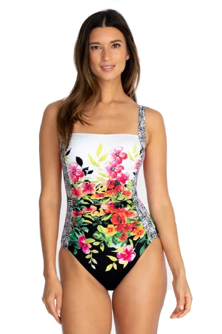 Johnny Was Women's Fay Floral Ruched One-Piece Swimsuit | Floral Print Ruffle Detail Bathing Suit | Perfect for Beach Vacations, Pool Parties & Summer Getaways
