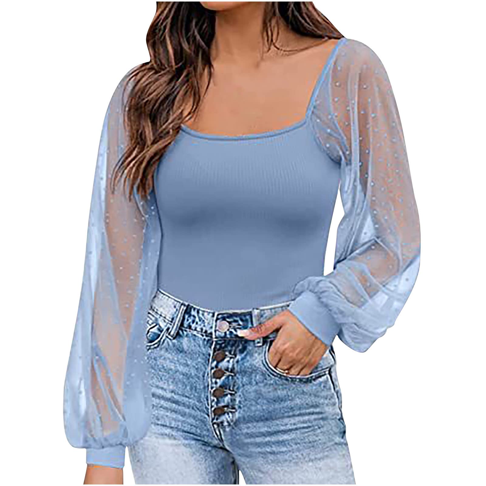 Stylish Women's Summer Lace Long Sleeve Blouse - Slim Fit Sexy Lace T-Shirt Top for Casual Wear & Date Nights