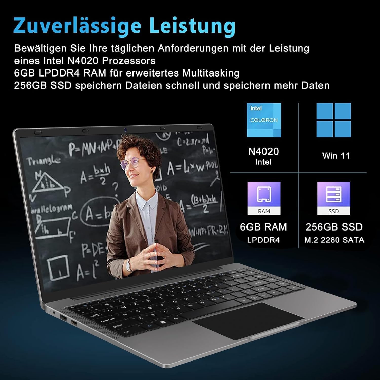 WOZIFAN Windows 11 Laptop 14 Inch Notebook - 256GB SSD with 1TB Expandable Storage, Dual Band WiFi (2.4G+5G), Bluetooth 4.2, USB & HDMI Ports, 1920x1080 FHD Display - Includes Wireless Mouse (Gray) - Perfect for Work, Study & Entertainment