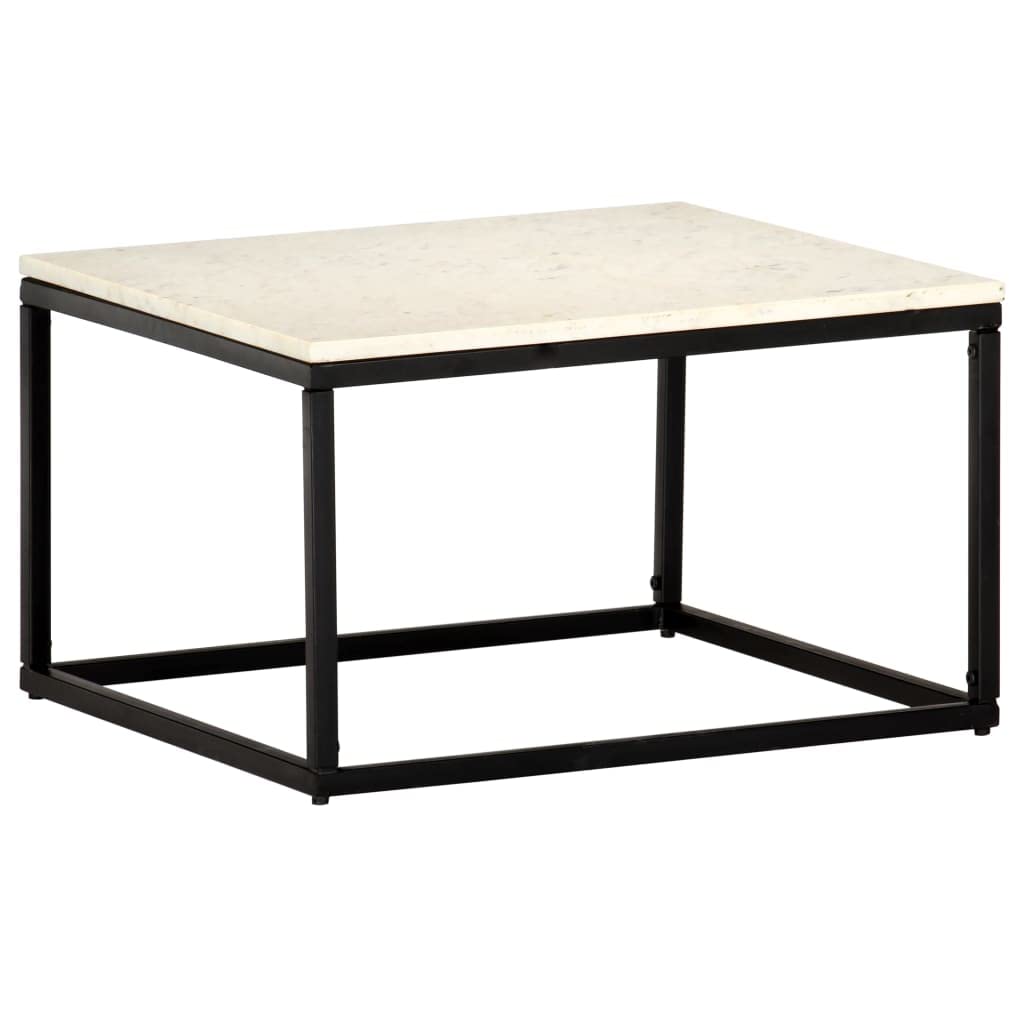 CHARMMA 23.6 Inch Square White Coffee Table with Real Marble Stone Top - Heavy Duty 25KG - Perfect for Living Room, Office or Lounge Area